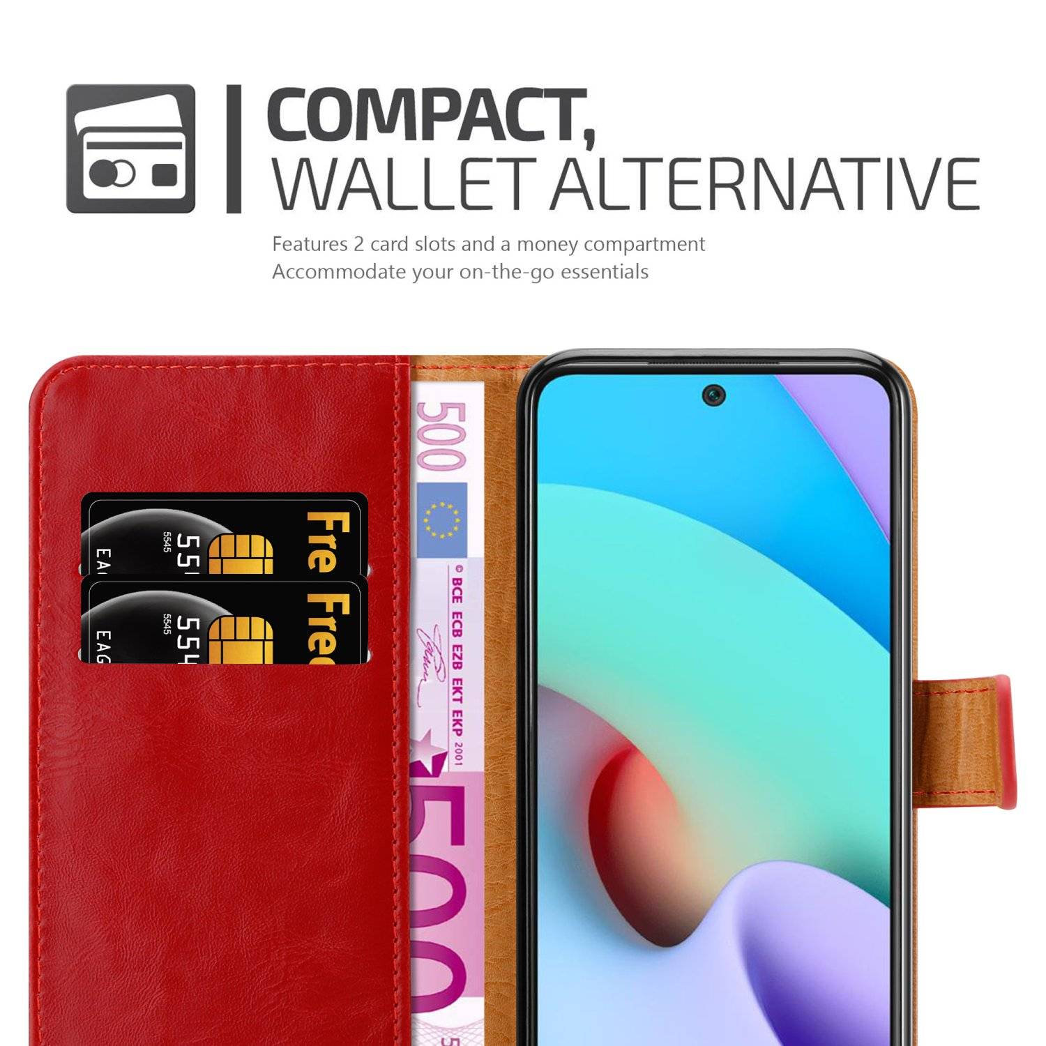 Cadorabo Hülle für Xiaomi RedMi 10 / RedMi NOTE 11 4G Schutzhülle in Rot Handyhülle Book Tasche Case Etui Luxury