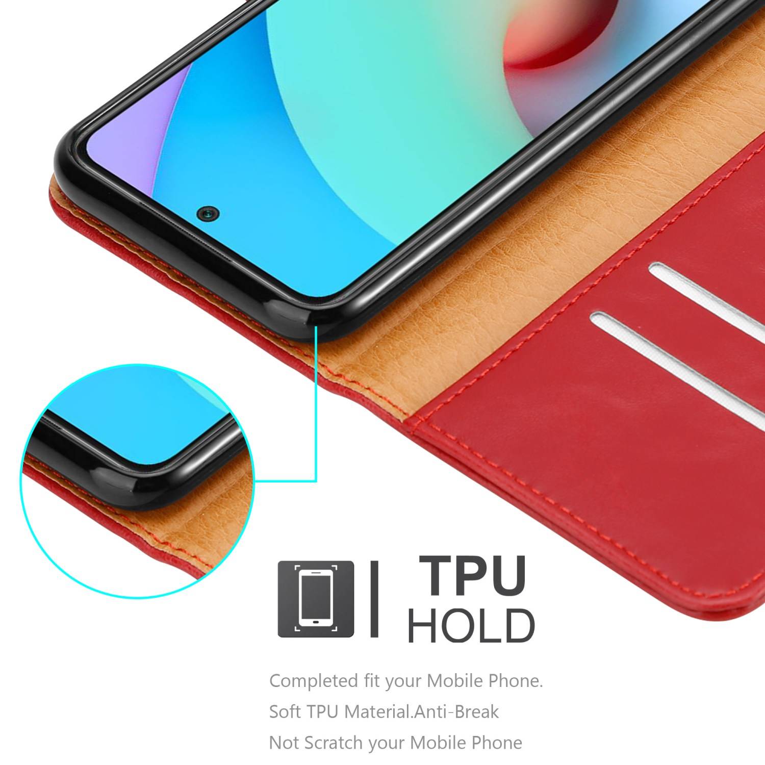 Cadorabo Hülle für Xiaomi RedMi 10 / RedMi NOTE 11 4G Schutzhülle in Rot Handyhülle Book Tasche Case Etui Luxury