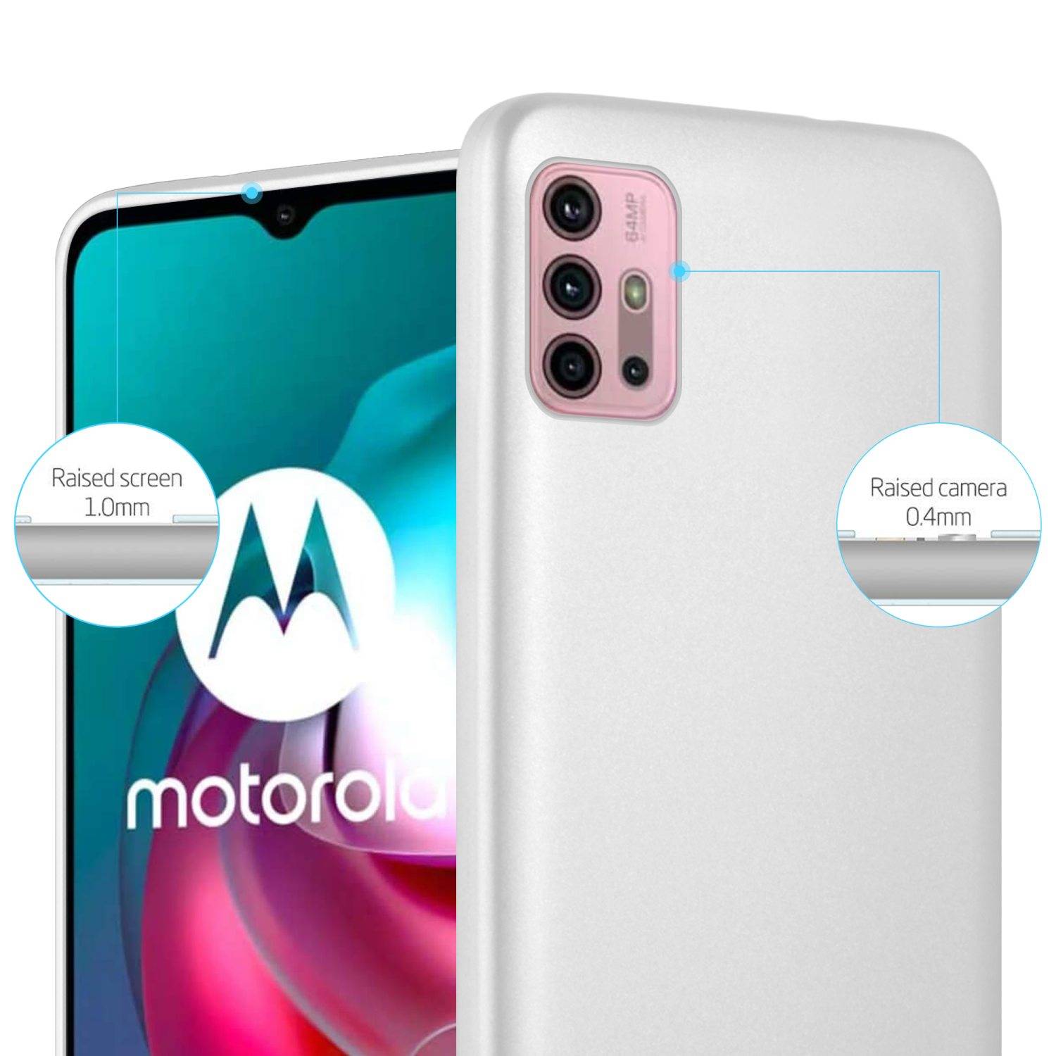 Cadorabo Schutzhülle für Motorola MOTO G10 / G30 Hülle in Silber Handyhülle TPU Silikon Etui Cover Case