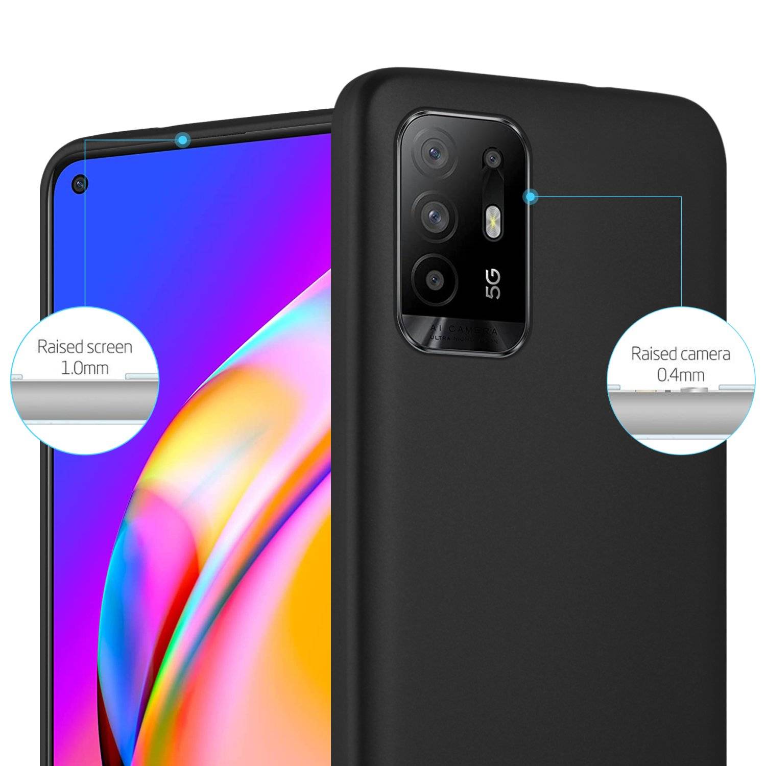 Cadorabo Schutzhülle für Oppo A94 5G Hülle in Schwarz Handyhülle TPU Silikon Etui Cover Case