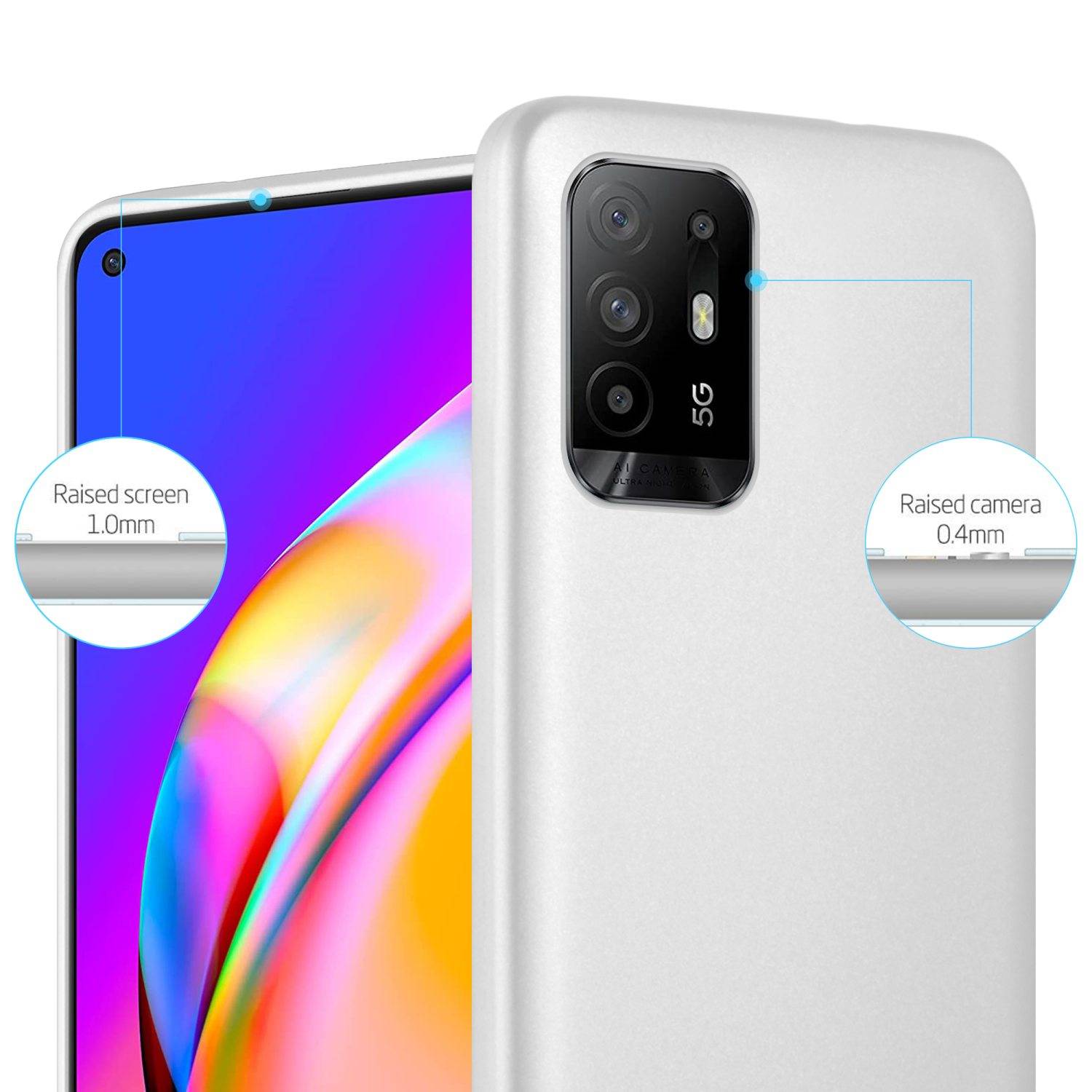 Cadorabo Schutzhülle für Oppo A94 5G Hülle in Silber Handyhülle TPU Silikon Etui Cover Case