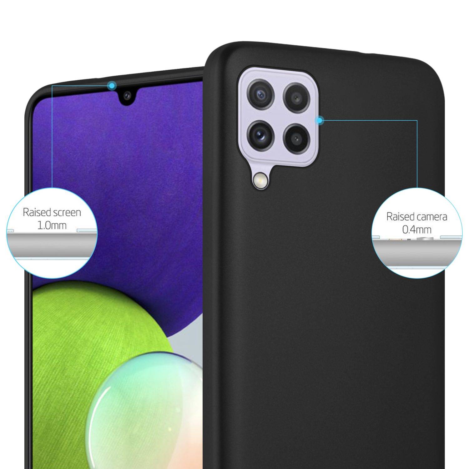 Cadorabo Schutzhülle für Samsung Galaxy A22 4G / M22 / M32 4G Hülle in Schwarz Handyhülle TPU Silikon Etui Cover Case