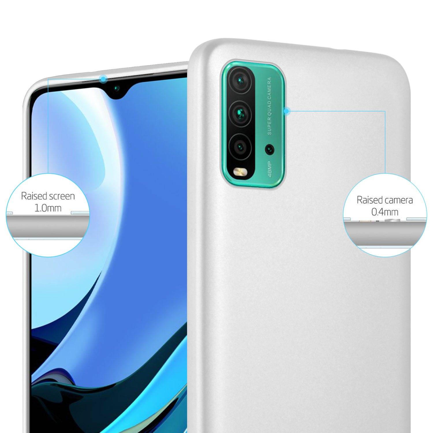 Cadorabo Schutzhülle für Xiaomi RedMi 9T / POCO M3 Hülle in Silber Handyhülle TPU Silikon Etui Cover Case