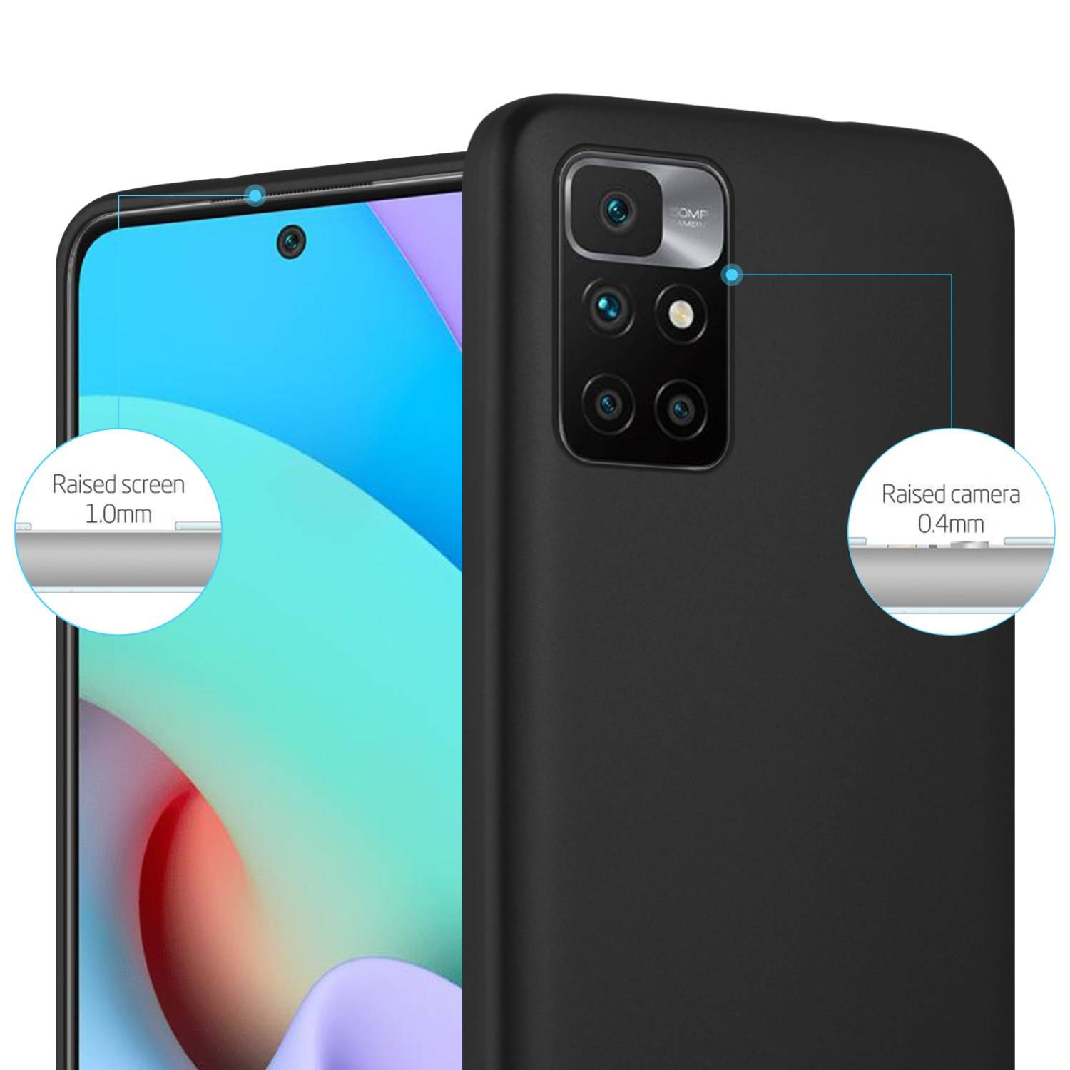 Cadorabo Schutzhülle für Xiaomi RedMi 10 / RedMi NOTE 11 4G Hülle in Schwarz Handyhülle TPU Silikon Etui Cover Case