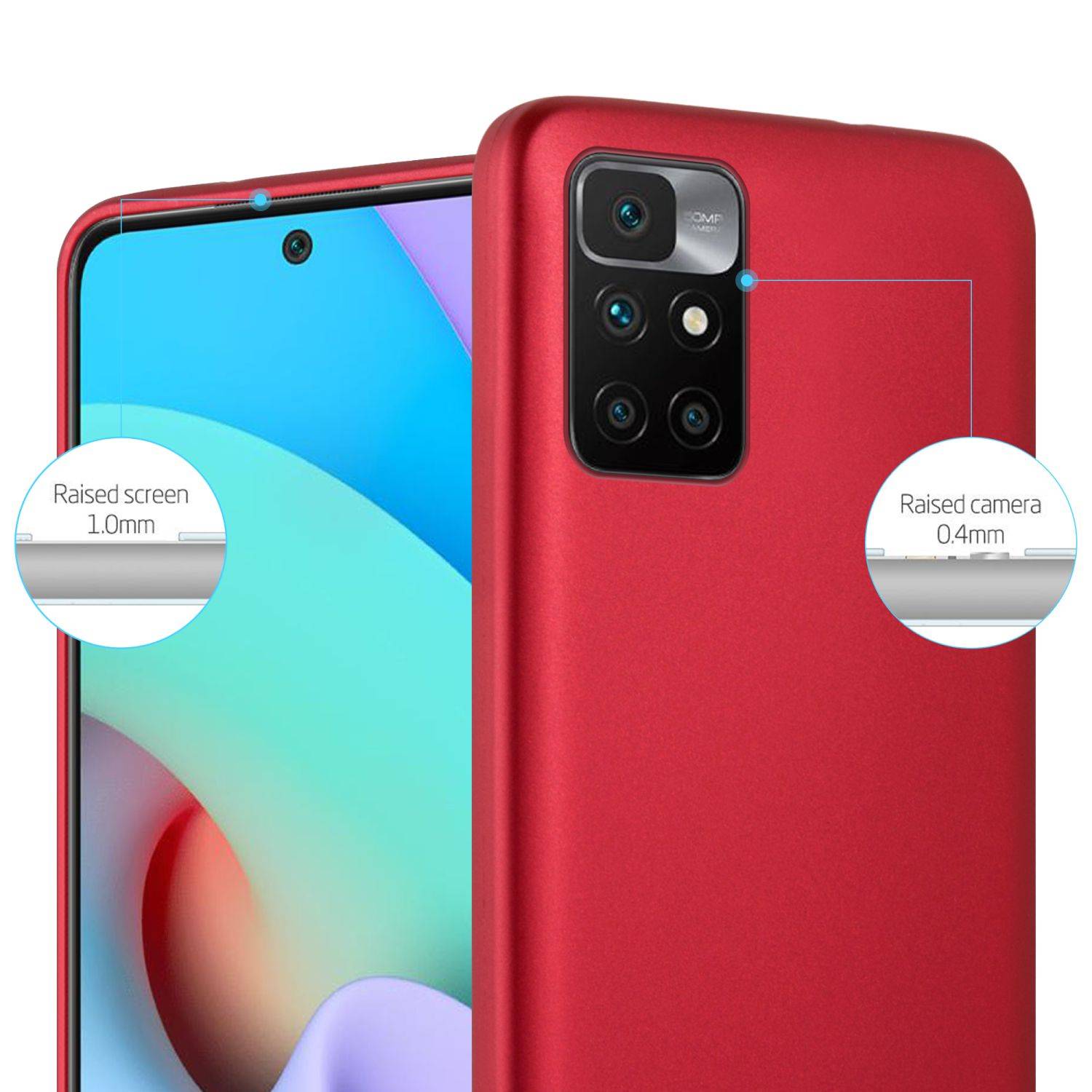Cadorabo Schutzhülle für Xiaomi RedMi 10 / RedMi NOTE 11 4G Hülle in Rot Handyhülle TPU Silikon Etui Cover Case