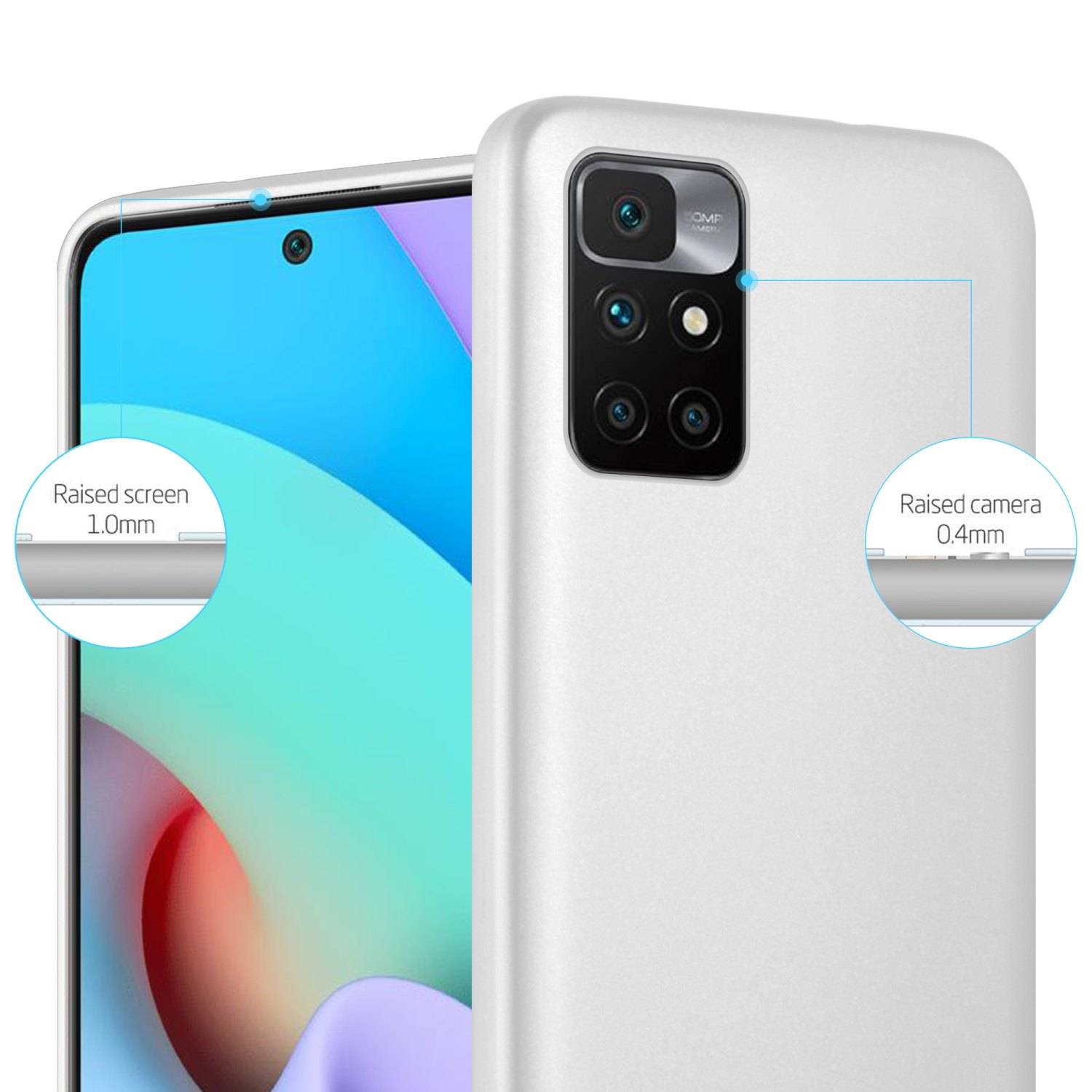 Cadorabo Schutzhülle für Xiaomi RedMi 10 / RedMi NOTE 11 4G Hülle in Silber Handyhülle TPU Silikon Etui Cover Case