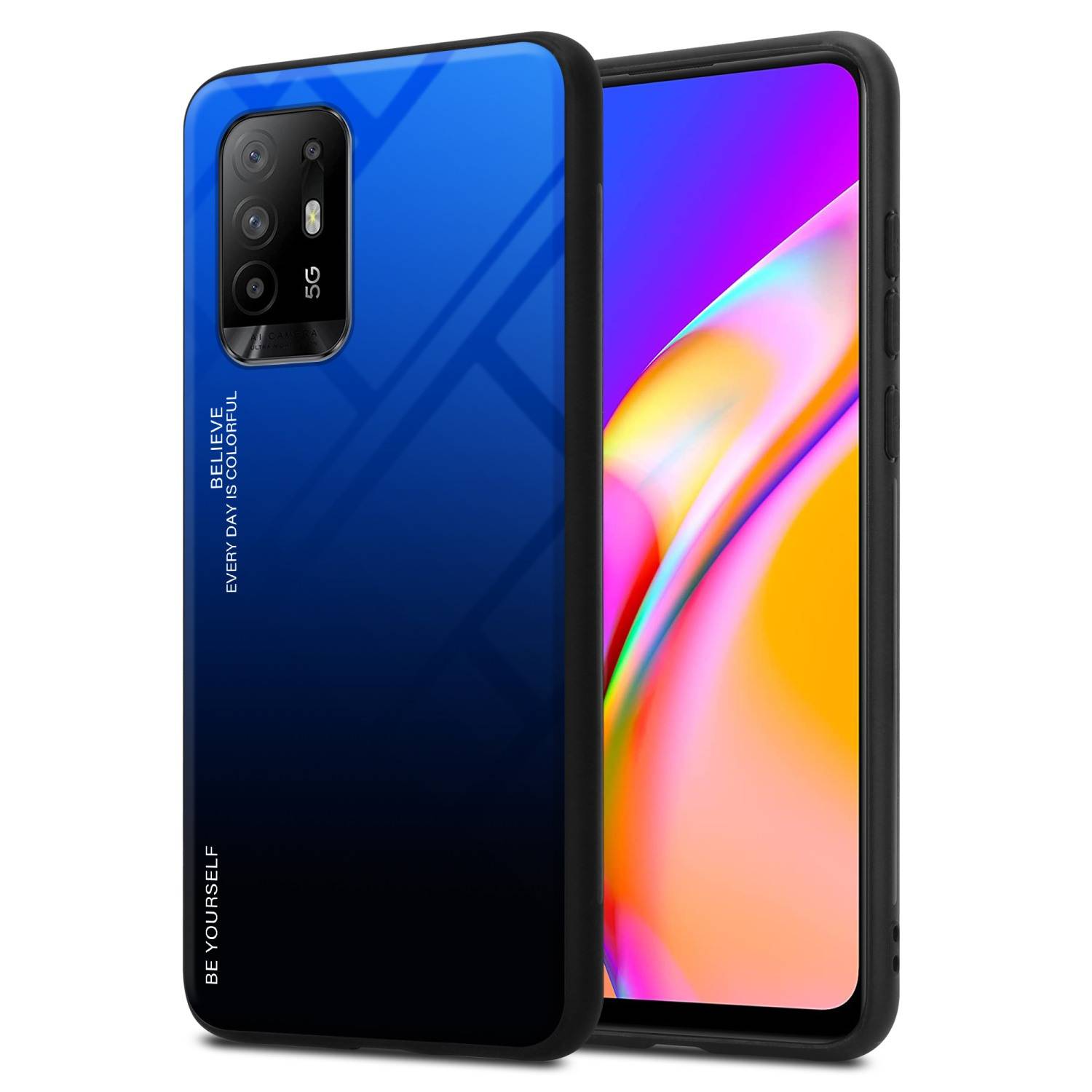 Cadorabo Hülle für Oppo A94 5G Schutz Hülle in Schwarz Handyhülle TPU Etui Cover Case Tempered Glas