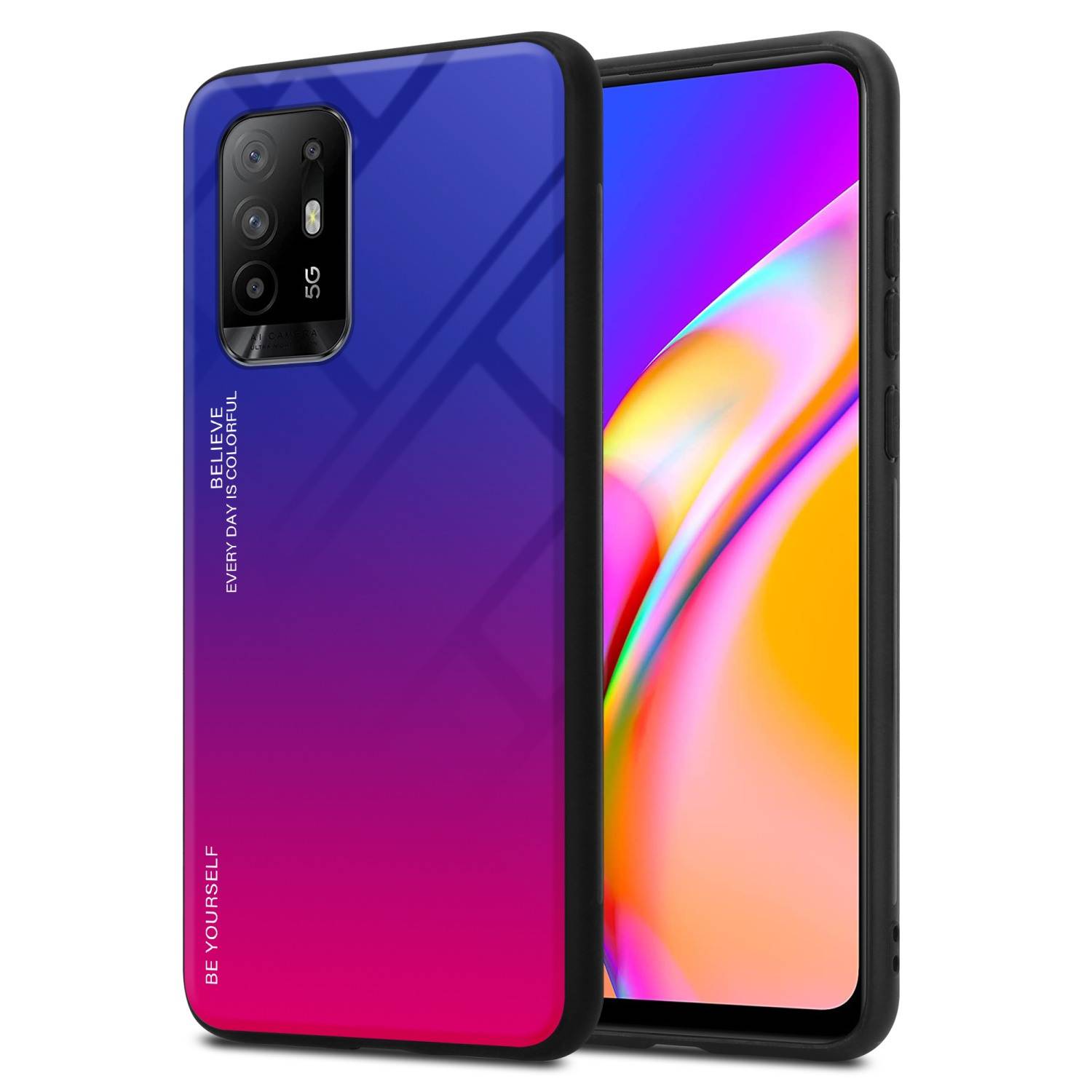 Cadorabo Hülle für Oppo A94 5G Schutz Hülle in Schwarz Handyhülle TPU Etui Cover Case Tempered Glas