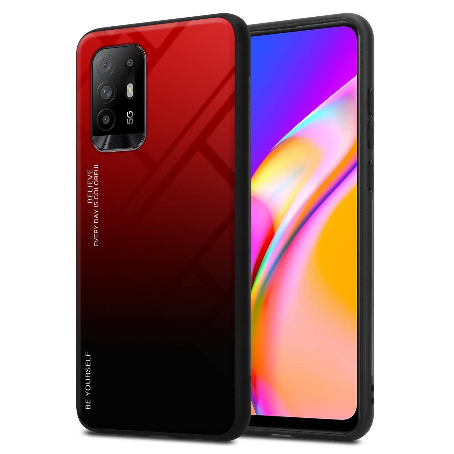 Cadorabo Hülle für Oppo A94 5G Schutz Hülle in Schwarz Handyhülle TPU Etui Cover Case Tempered Glas