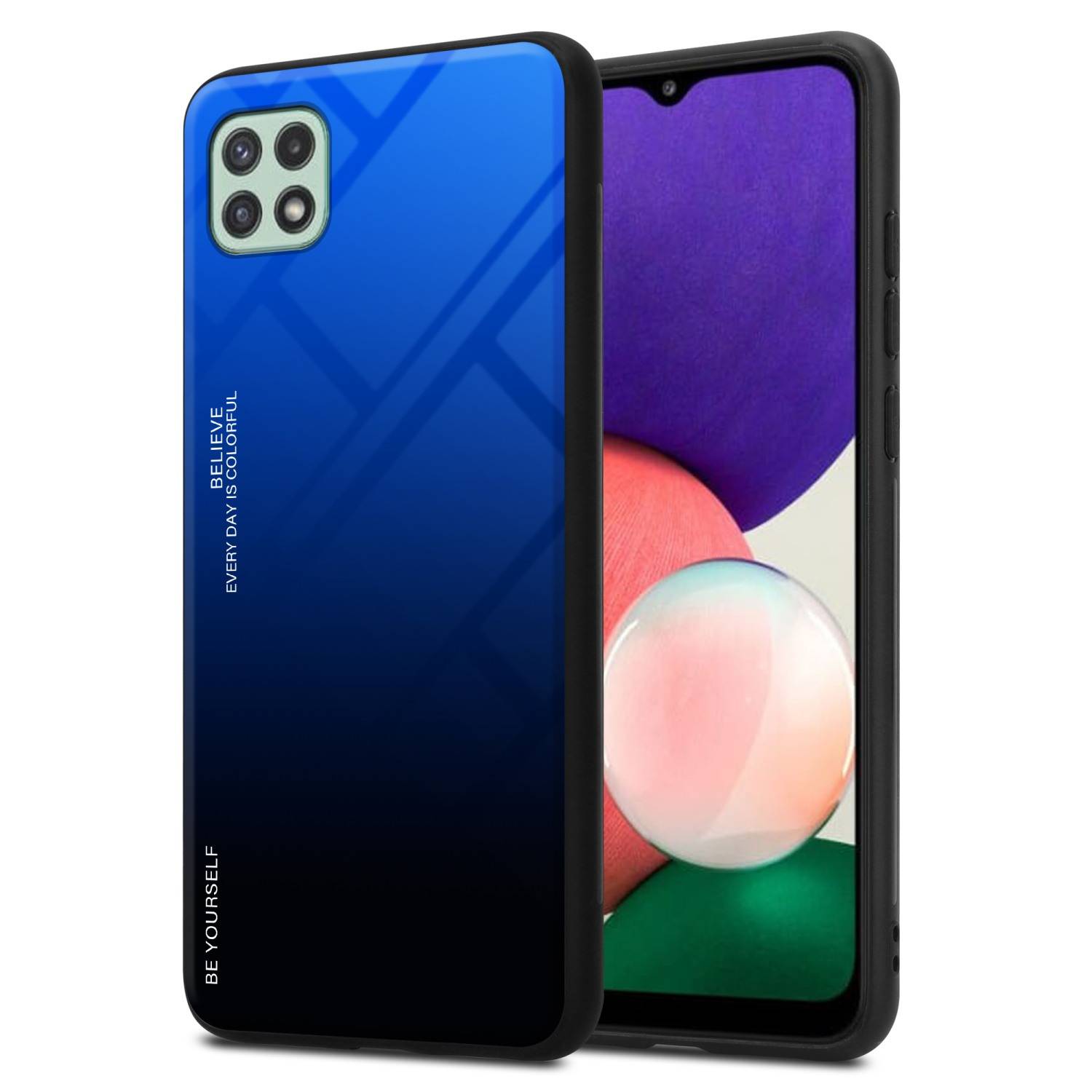 Cadorabo Hülle für Samsung Galaxy A22 5G Schutz Hülle in Schwarz Handyhülle TPU Etui Cover Case Tempered Glas