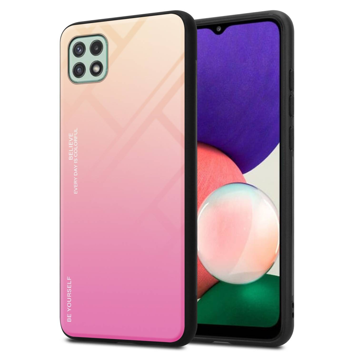 Cadorabo Hülle für Samsung Galaxy A22 5G Schutz Hülle in Schwarz Handyhülle TPU Etui Cover Case Tempered Glas