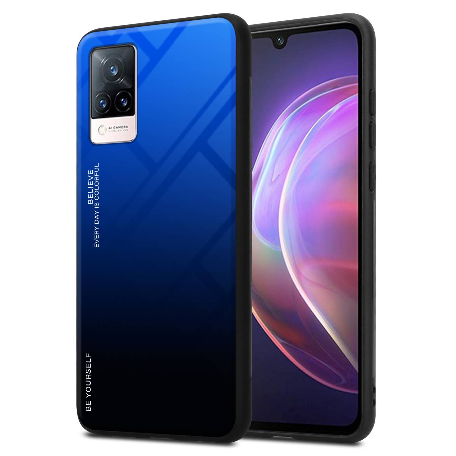 Cadorabo Hülle für Vivo V21 4G / 5G Schutz Hülle in Schwarz Handyhülle TPU Etui Cover Case Tempered Glas