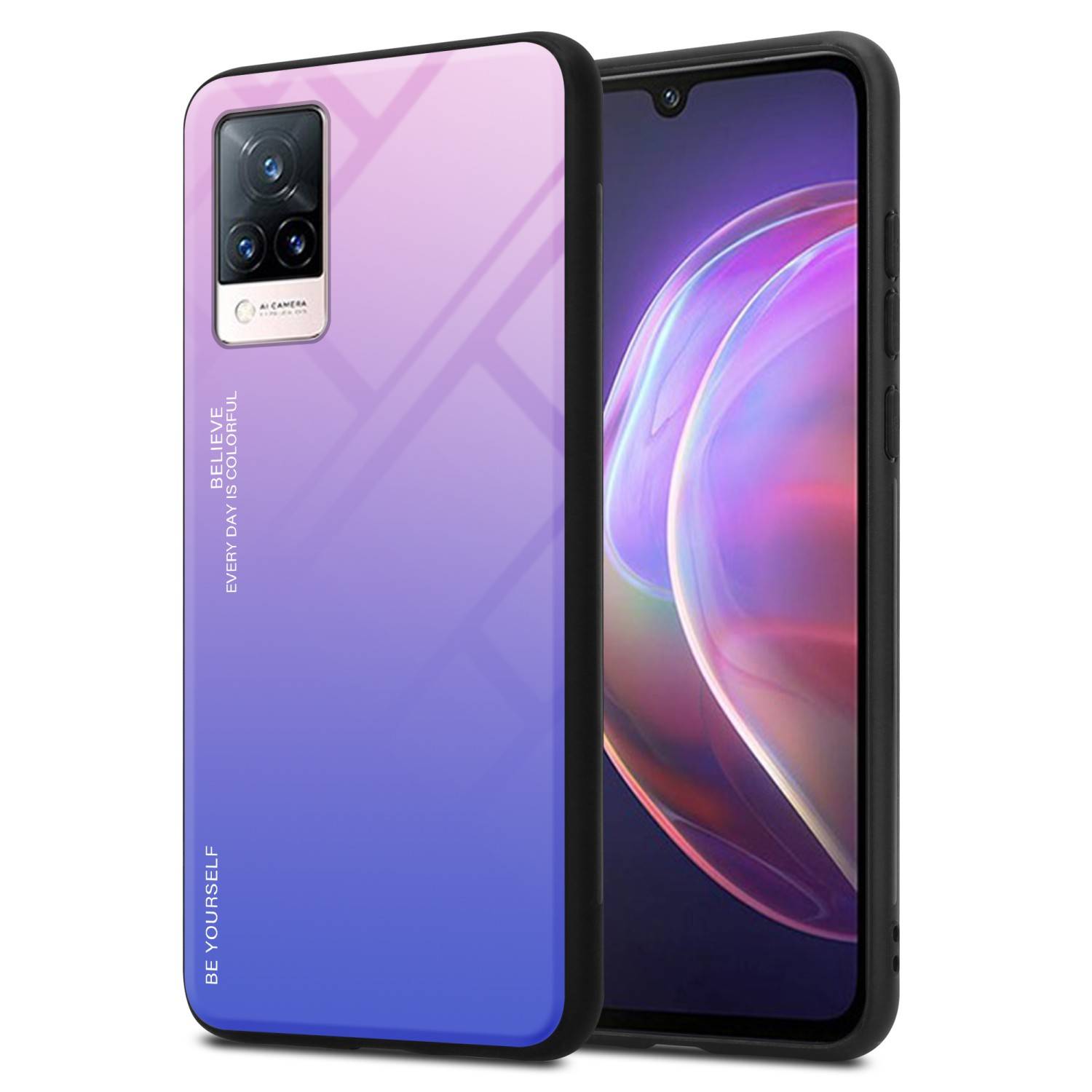 Cadorabo Hülle für Vivo V21 4G / 5G Schutz Hülle in Schwarz Handyhülle TPU Etui Cover Case Tempered Glas