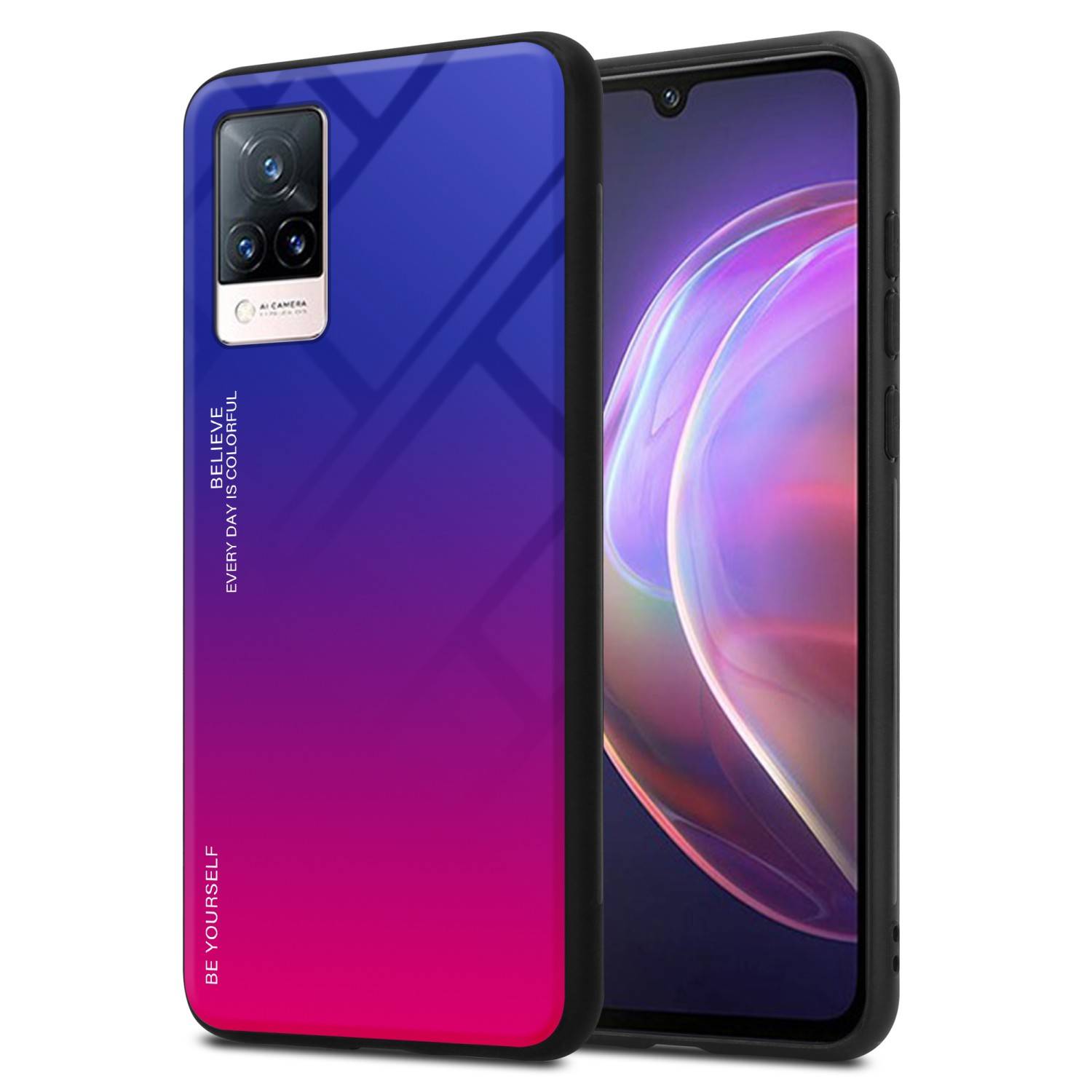 Cadorabo Hülle für Vivo V21 4G / 5G Schutz Hülle in Schwarz Handyhülle TPU Etui Cover Case Tempered Glas