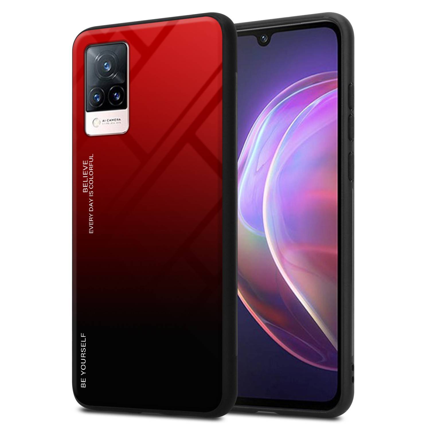 Cadorabo Hülle für Vivo V21 4G / 5G Schutz Hülle in Schwarz Handyhülle TPU Etui Cover Case Tempered Glas