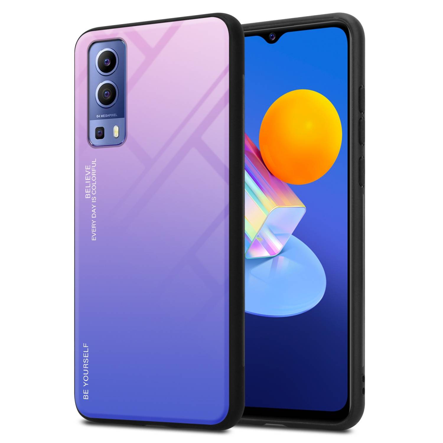 Cadorabo Hülle für Vivo Y52 5G / Y72 5G Schutz Hülle in Schwarz Handyhülle TPU Etui Cover Case Tempered Glas