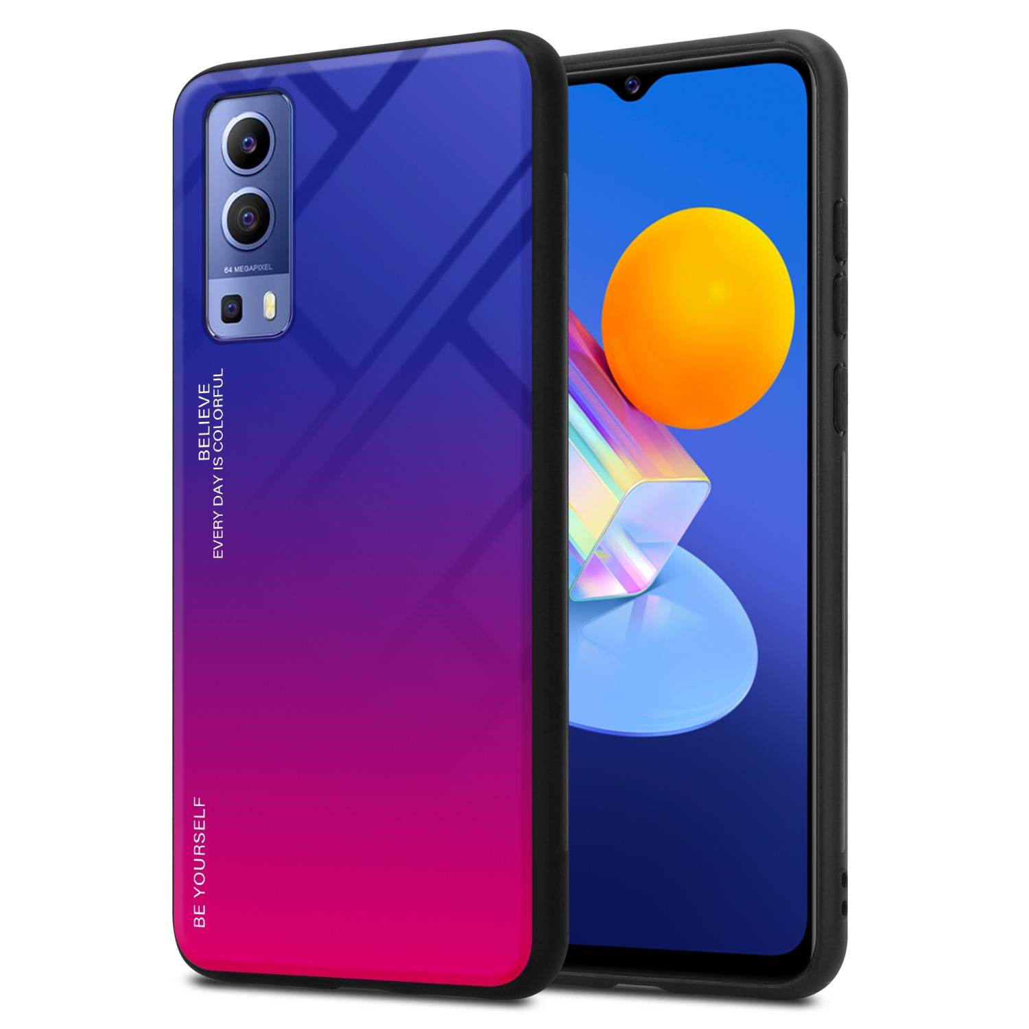 Cadorabo Hülle für Vivo Y52 5G / Y72 5G Schutz Hülle in Schwarz Handyhülle TPU Etui Cover Case Tempered Glas