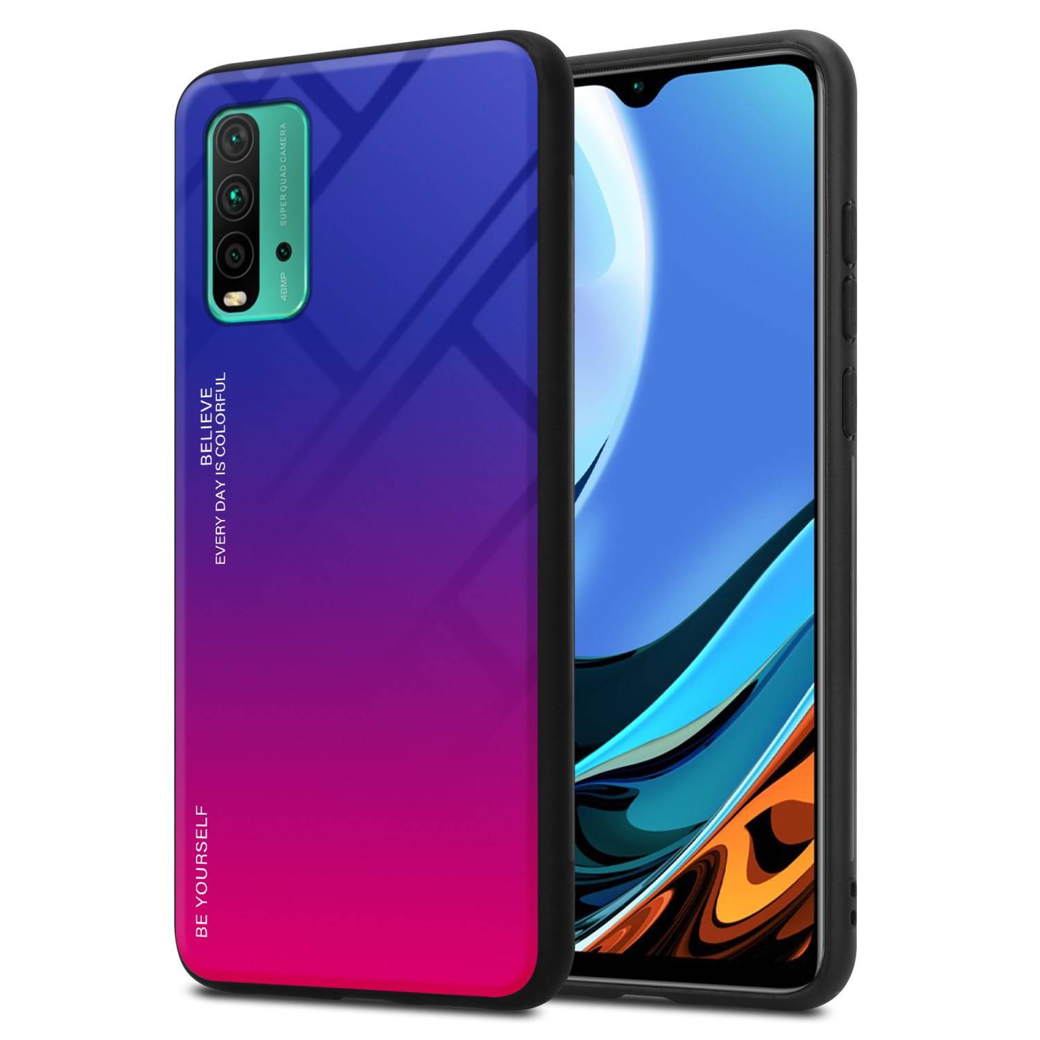 Cadorabo Hülle für Xiaomi RedMi 9T / POCO M3 Schutz Hülle in Schwarz Handyhülle TPU Etui Cover Case Tempered Glas