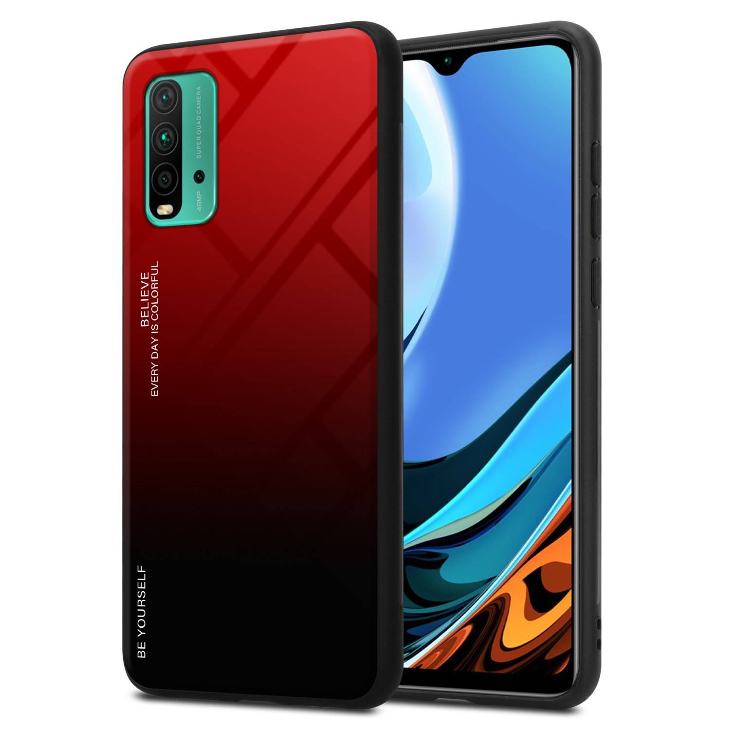 Cadorabo Hülle für Xiaomi RedMi 9T / POCO M3 Schutz Hülle in Schwarz Handyhülle TPU Etui Cover Case Tempered Glas