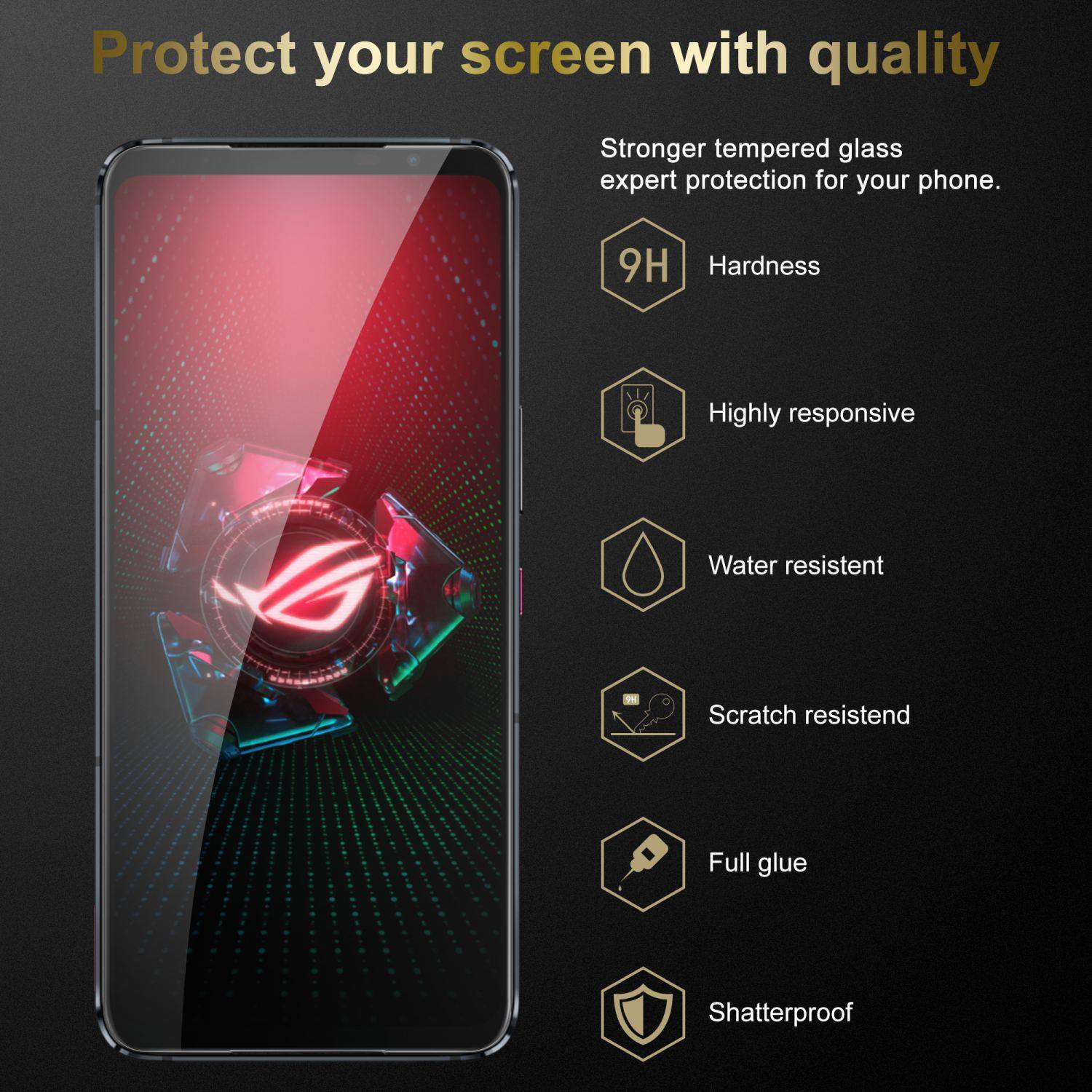 Cadorabo 3x Panzer Folie für Asus ROG Phone 5 Schutzfolie in Transparent Folie Tempered Display-Schutzglas