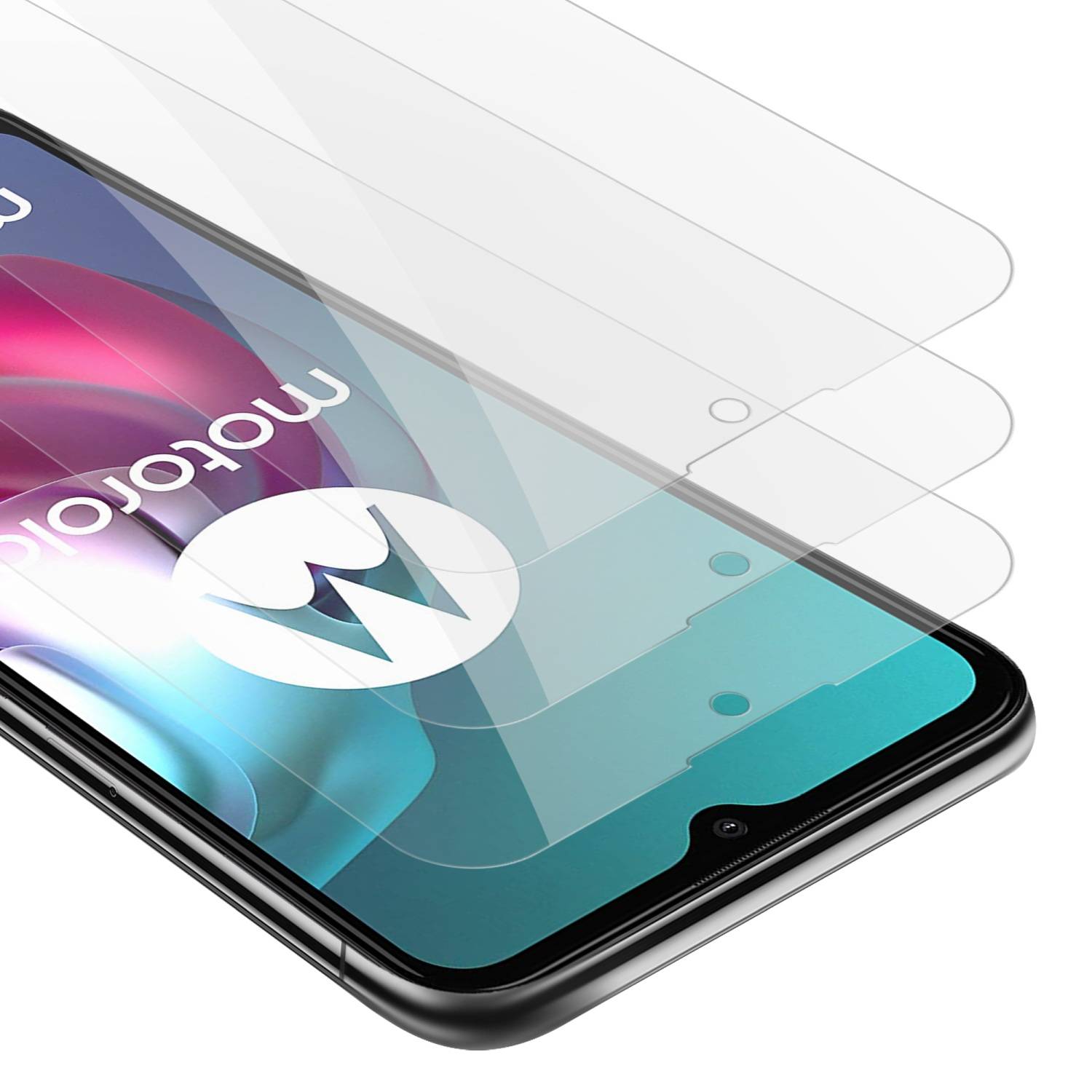 Cadorabo 3x Panzer Folie für Motorola MOTO G10 / G30 Schutzfolie in Transparent Folie Tempered Display-Schutzglas