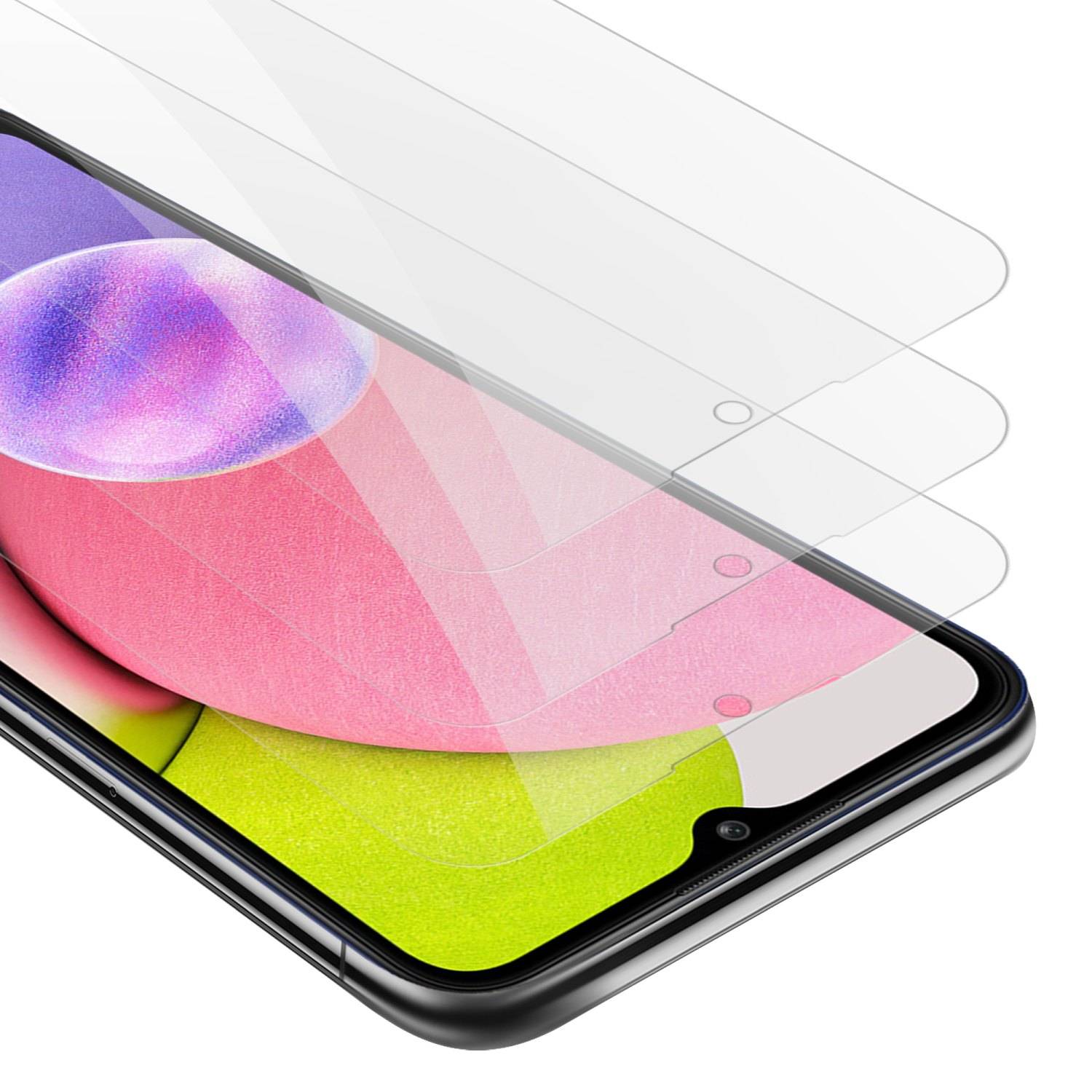 Cadorabo 3x Panzer Folie für Samsung Galaxy A03s Schutzfolie in Transparent Folie Tempered Display-Schutzglas