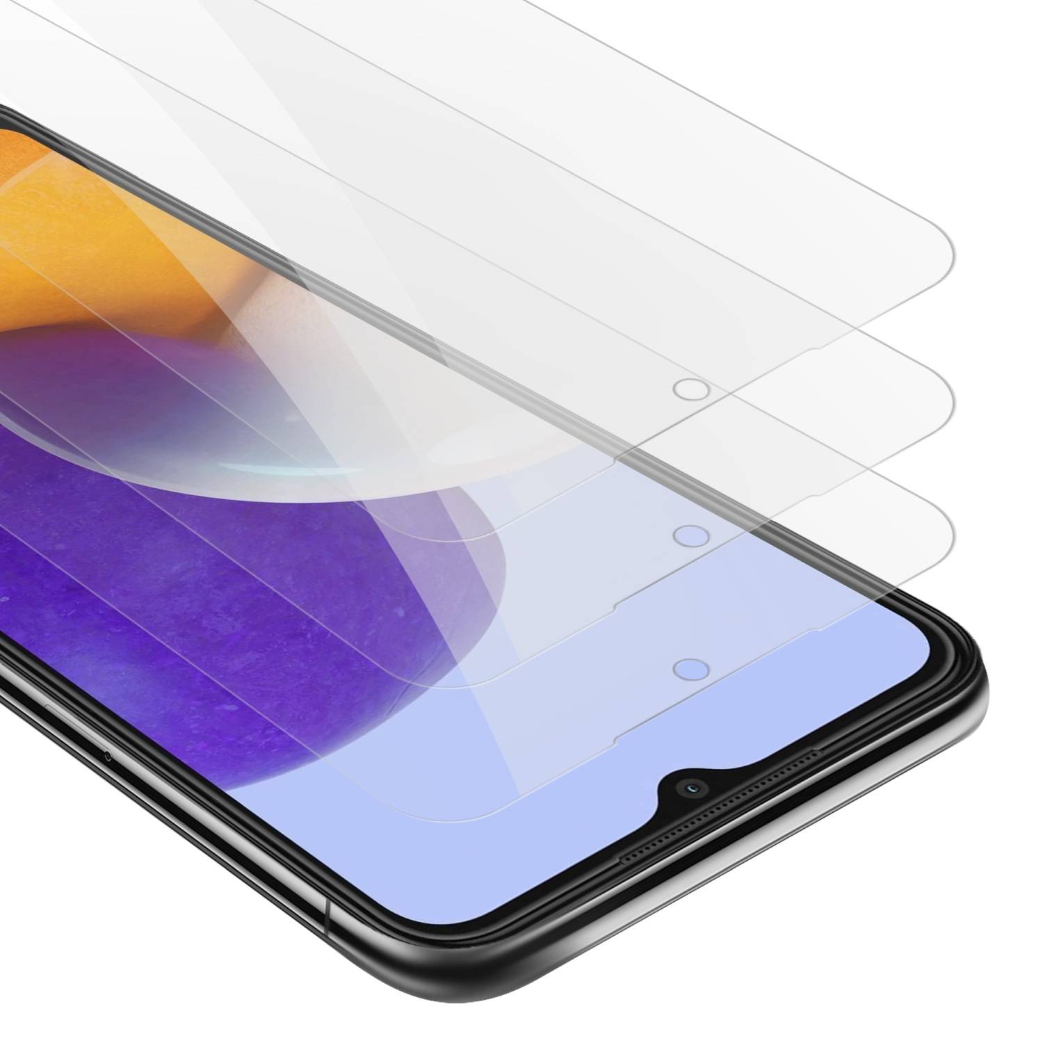 Cadorabo 3x Panzer Folie für Samsung Galaxy A22 5G Schutzfolie in Transparent Folie Tempered Display-Schutzglas