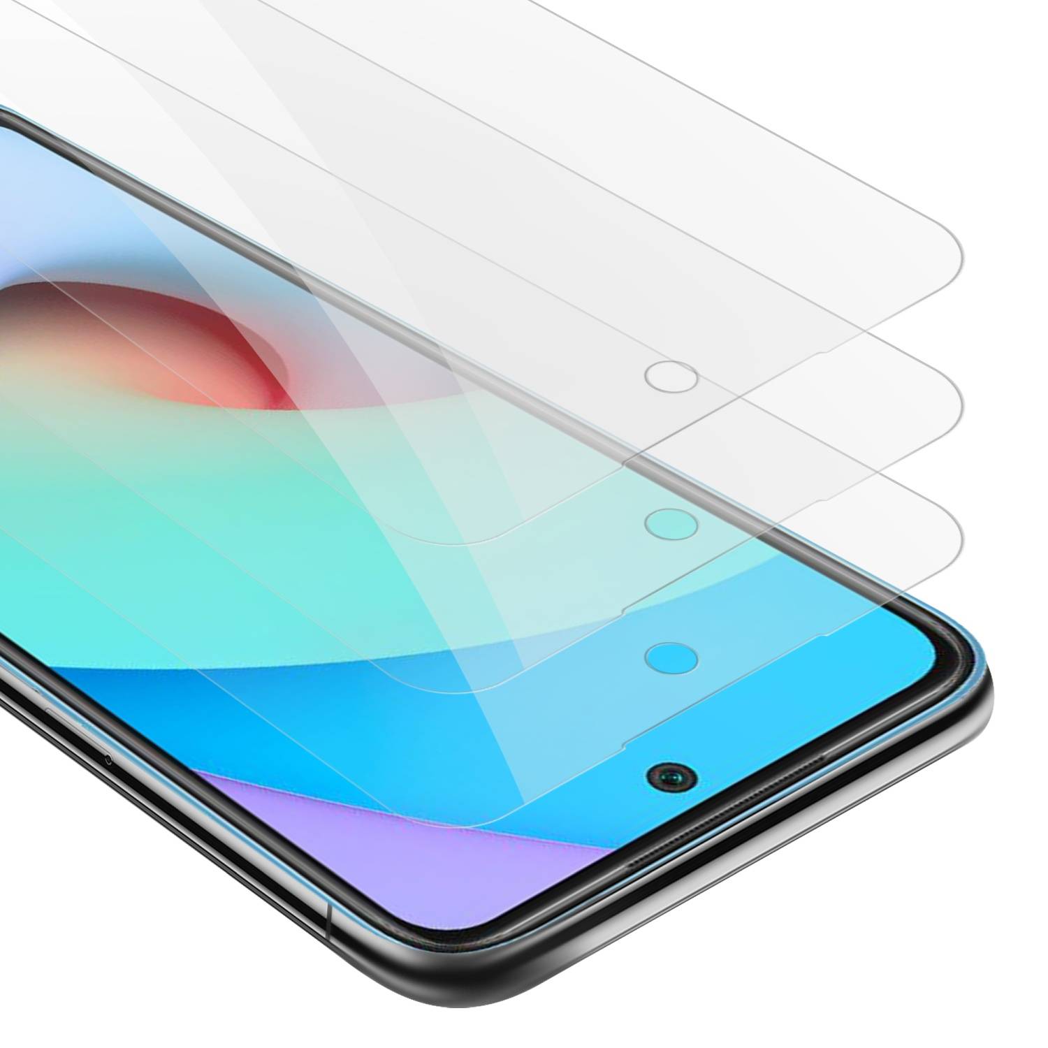 Cadorabo 3x Panzer Folie für Xiaomi RedMi 10 / RedMi NOTE 11 4G Schutzfolie in Transparent Folie Tempered