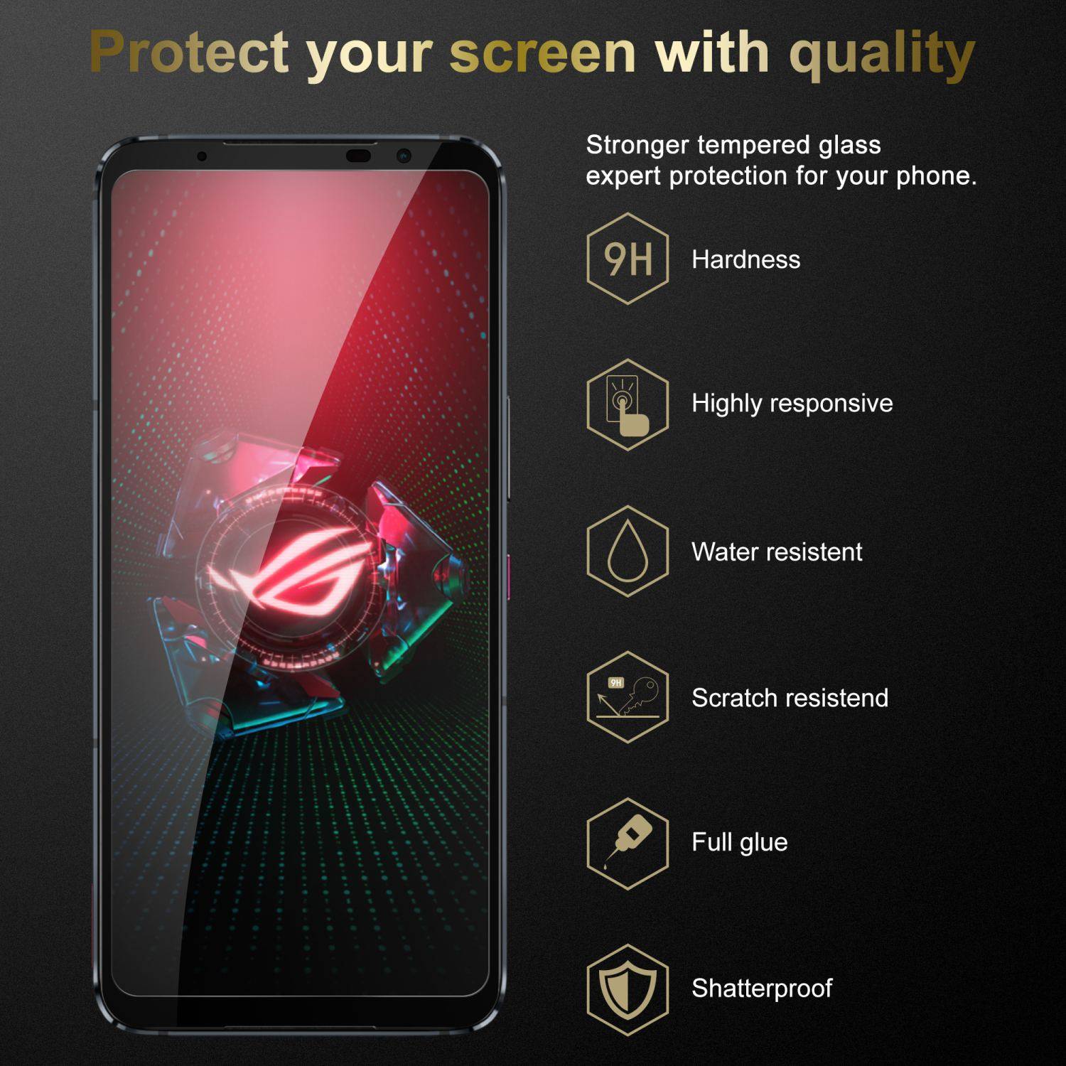 Cadorabo Panzerfolie für Asus ROG Phone 5 Schutzfolie in Schwarz Vollbild Folie Tempered Display Schutzglas