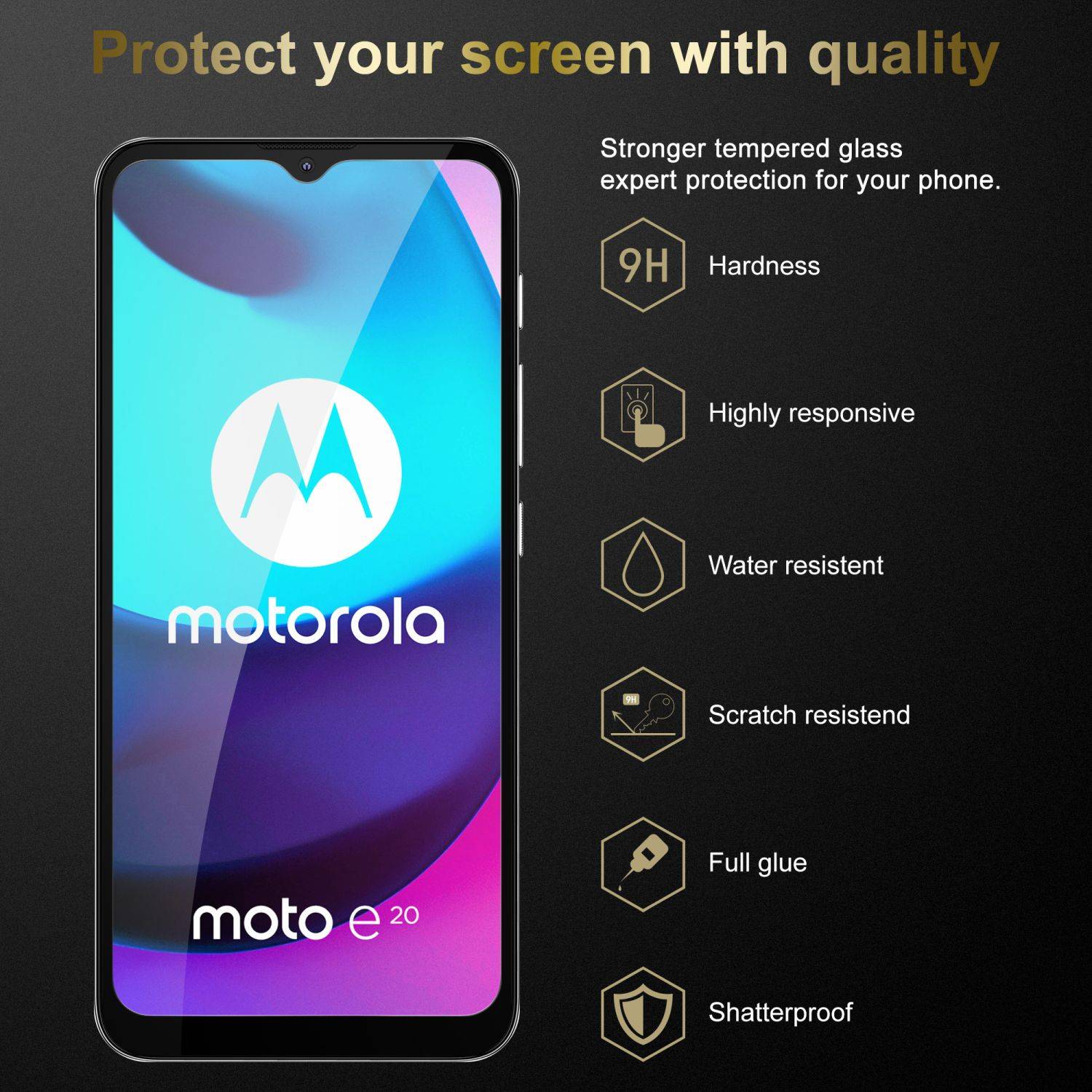 Cadorabo Panzerfolie für Motorola MOTO E20 / E30 / E40 Schutzfolie in Schwarz Vollbild Folie Tempered Display Schutzglas