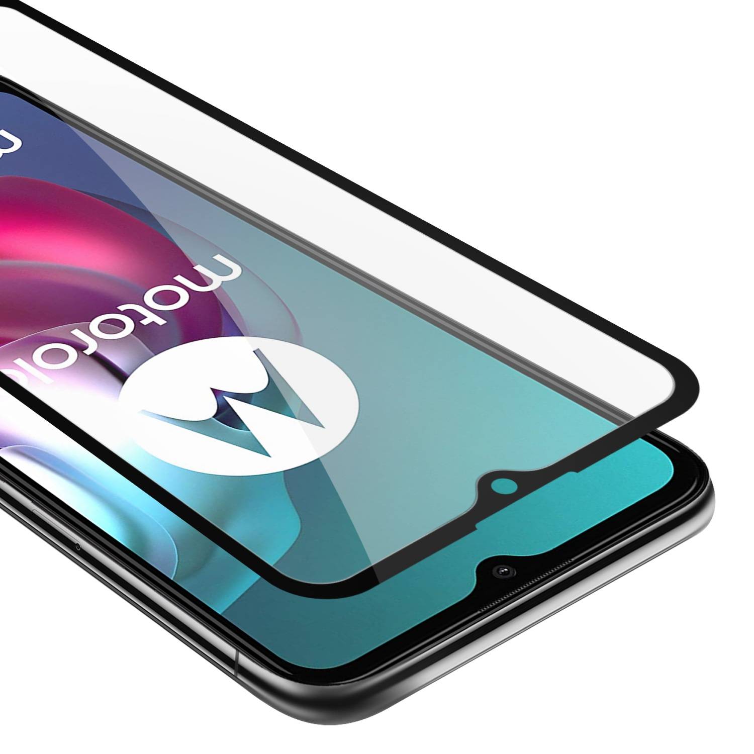Cadorabo Panzerfolie für Motorola MOTO G10 / G30 Schutzfolie in Schwarz Vollbild Folie Tempered Display Schutzglas