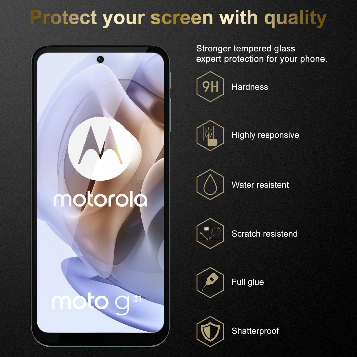 Cadorabo Panzerfolie für Motorola MOTO G31 / G41 Schutzfolie in Schwarz Vollbild Folie Tempered Display Schutzglas