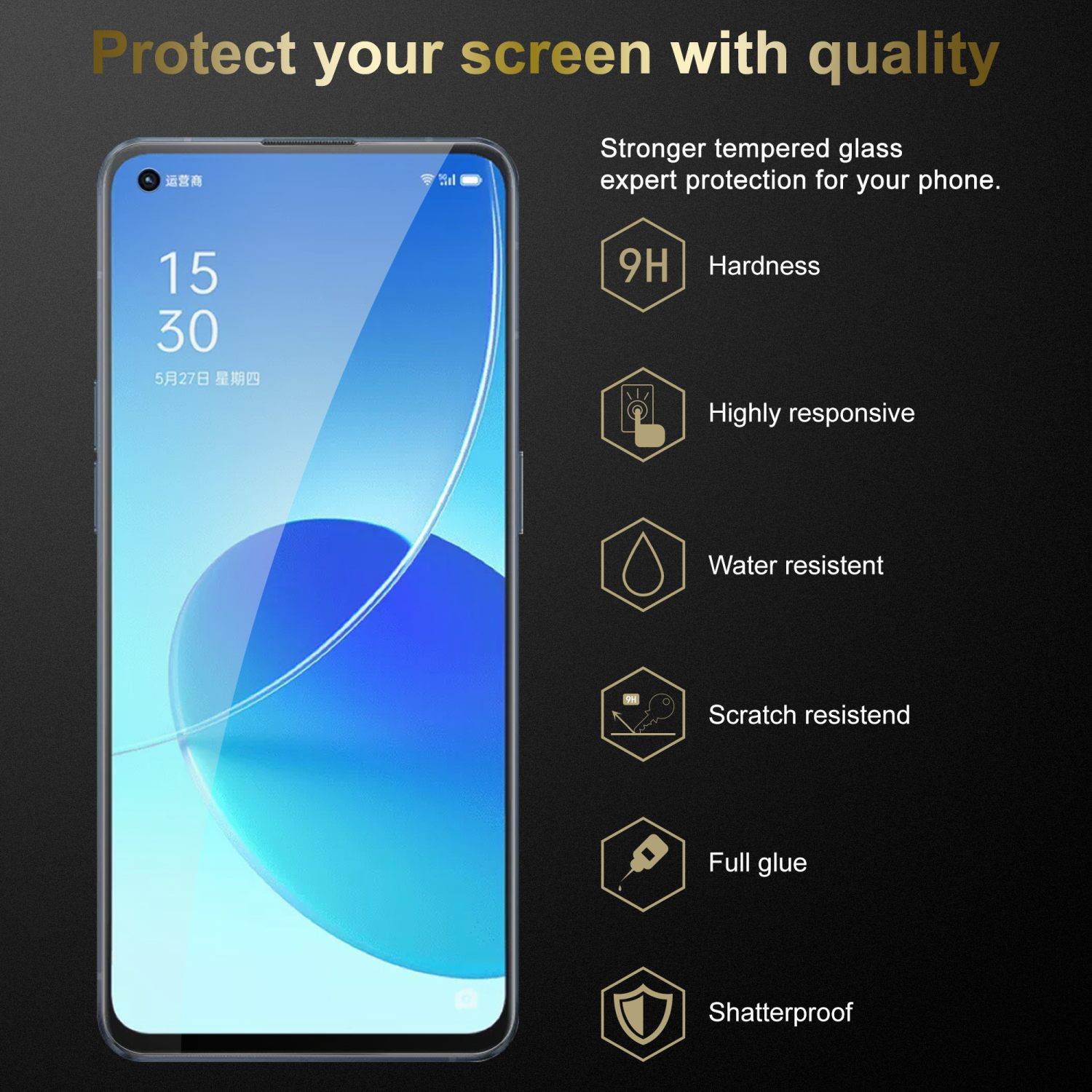 Cadorabo Panzerfolie für Oppo Reno6 5G Schutzfolie in Schwarz Vollbild Folie Tempered Display Schutzglas