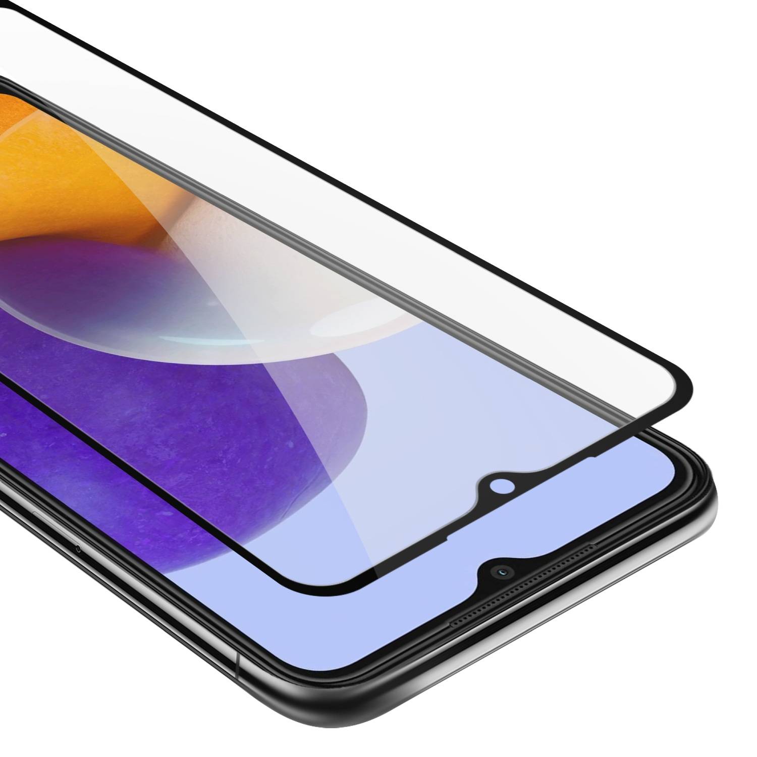 Cadorabo Panzerfolie für Samsung Galaxy A22 5G Schutzfolie in Schwarz Vollbild Folie Tempered Display Schutzglas