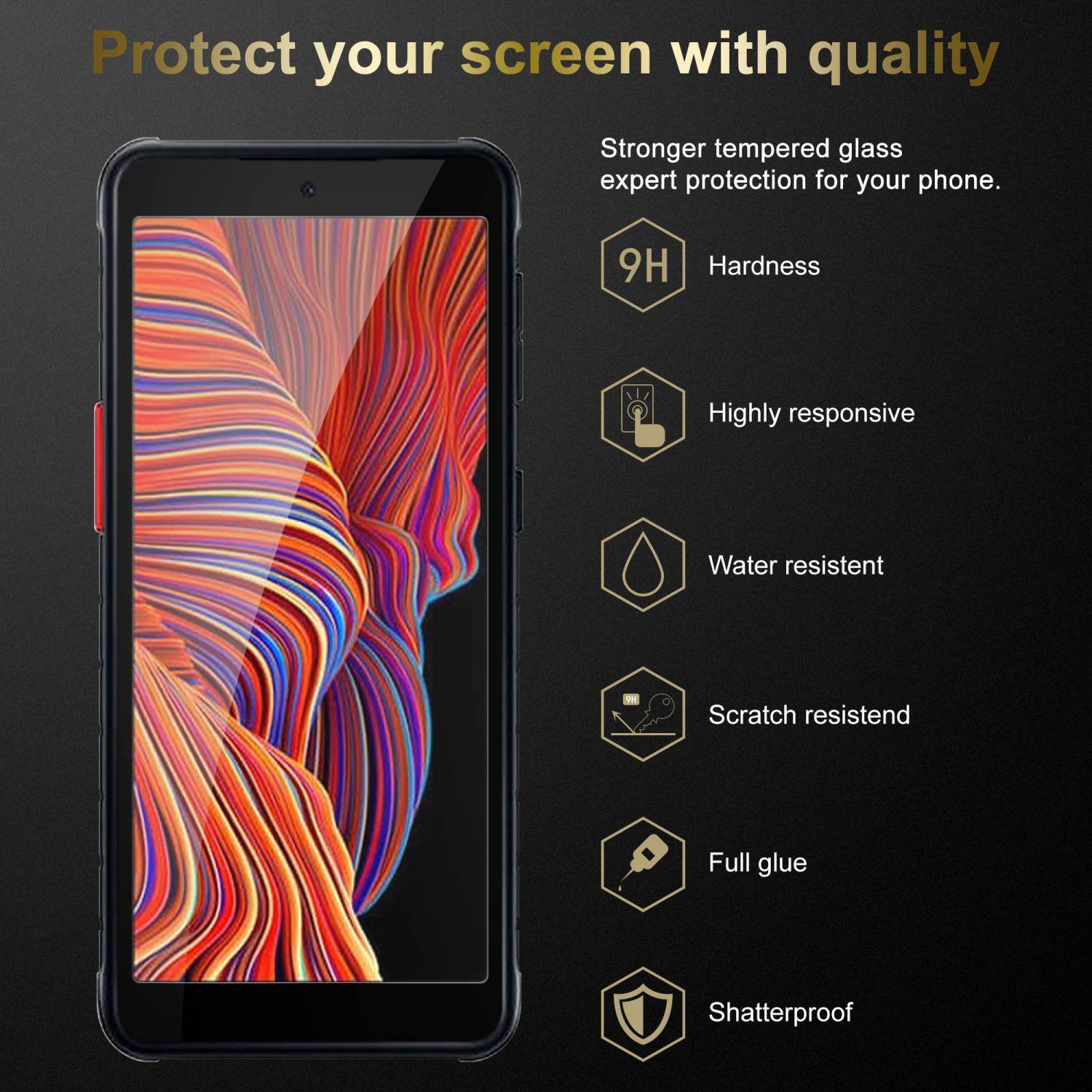 Cadorabo Panzerfolie für Samsung Galaxy XCover 5 Schutzfolie in Schwarz Vollbild Folie Tempered Display Schutzglas