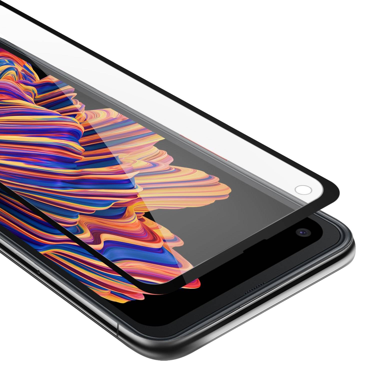 Cadorabo Panzerfolie für Samsung Galaxy XCover PRO Schutzfolie in Schwarz Vollbild Folie Tempered Display Schutzglas