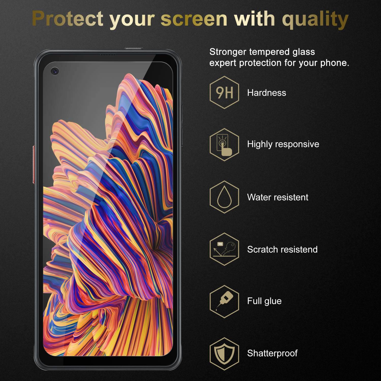 Cadorabo Panzerfolie für Samsung Galaxy XCover PRO Schutzfolie in Schwarz Vollbild Folie Tempered Display Schutzglas