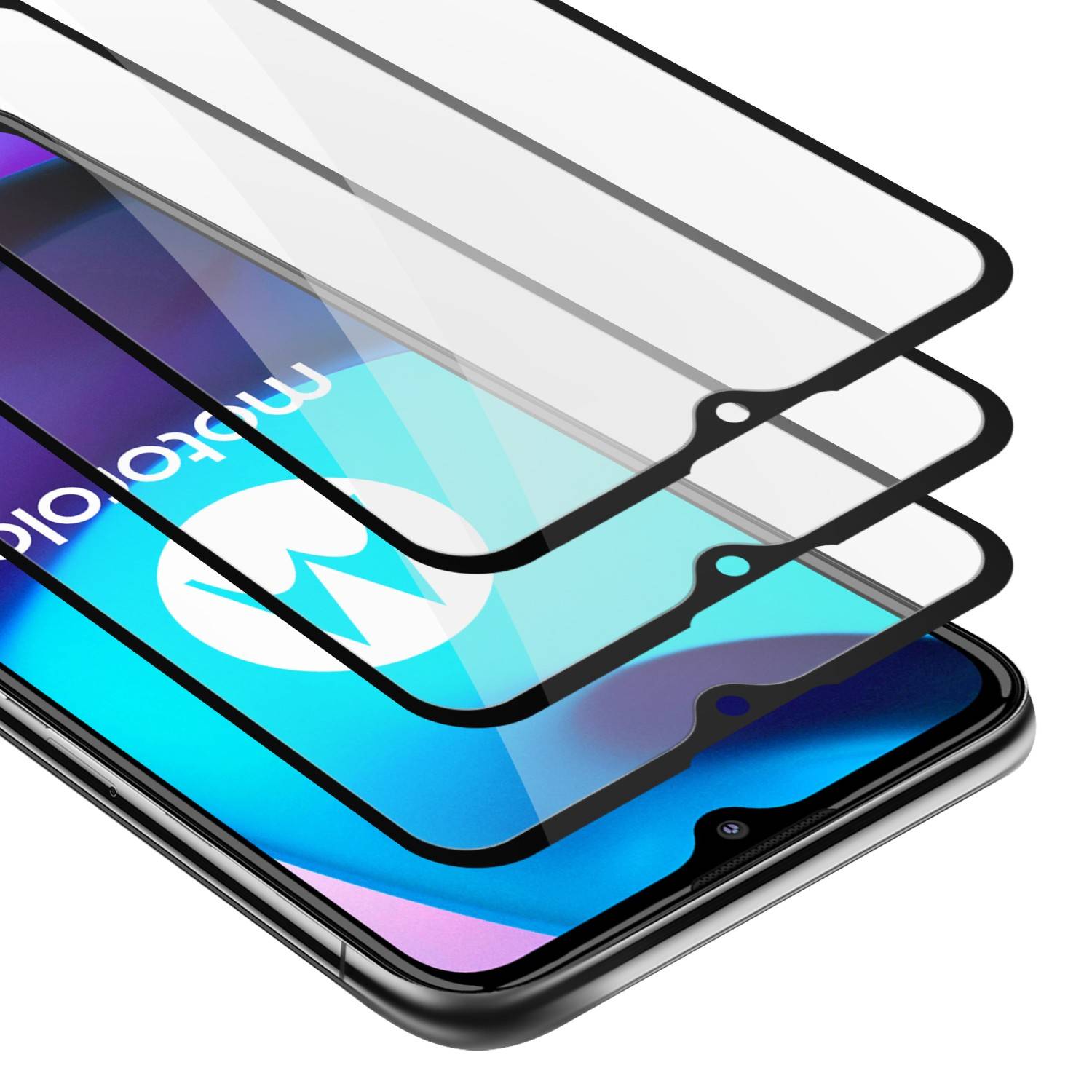 Cadorabo 3x Vollbild Panzer Folie für Motorola MOTO E20 / E30 / E40 Schutzfolie in Schwarz Tempered Display-Schutzglas