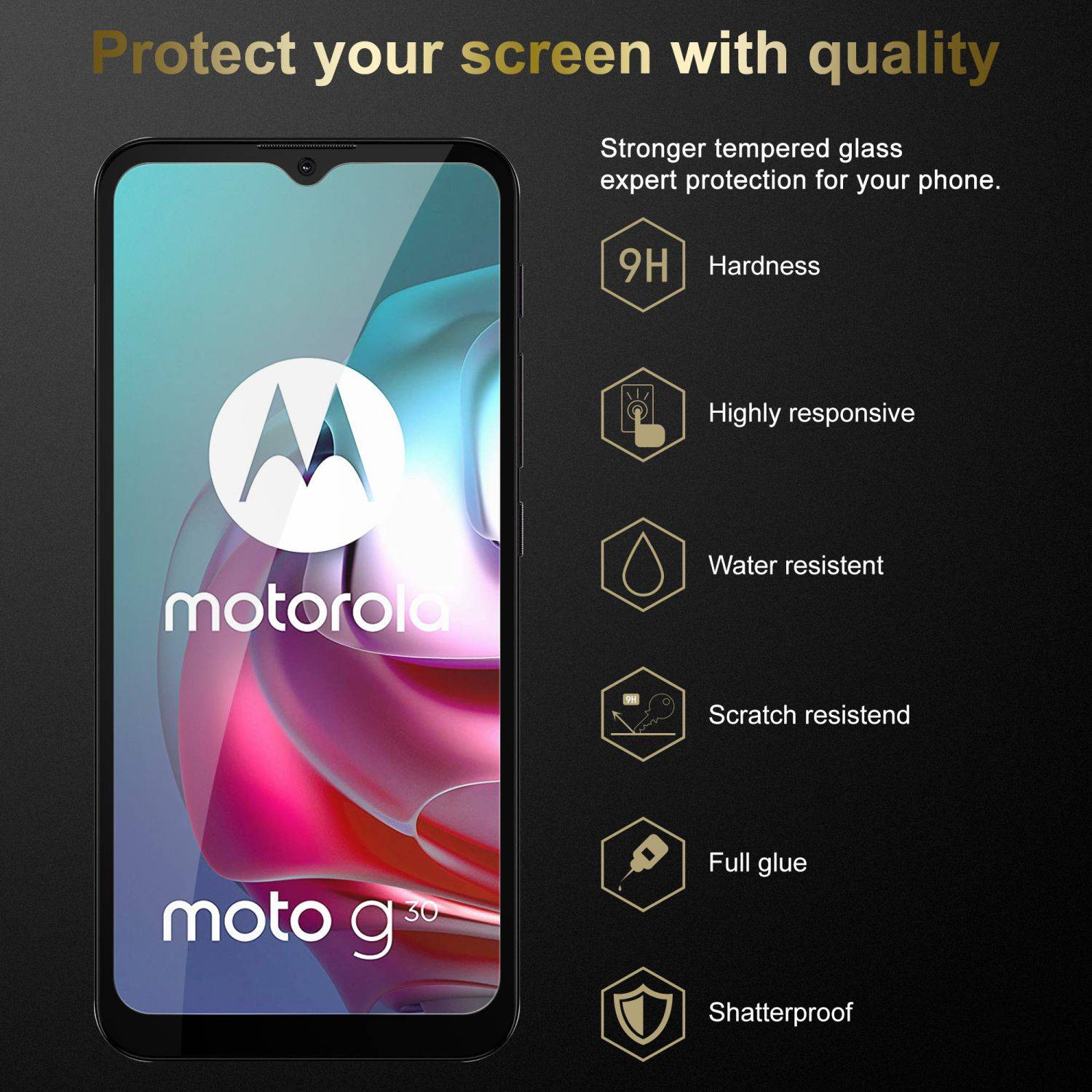 Cadorabo 3x Vollbild Panzer Folie für Motorola MOTO G10 / G30 Schutzfolie in Schwarz Tempered Display-Schutzglas