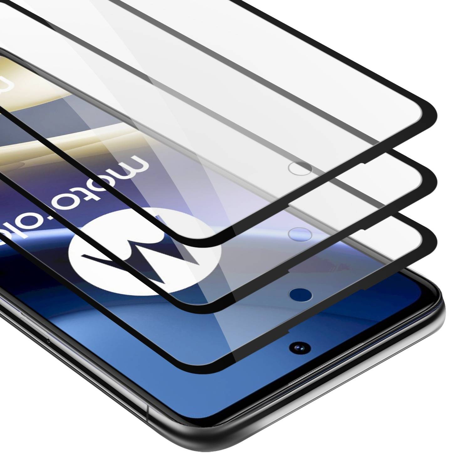 Cadorabo 3x Vollbild Panzer Folie für Motorola MOTO G51 5G Schutzfolie in Schwarz Tempered Display-Schutzglas