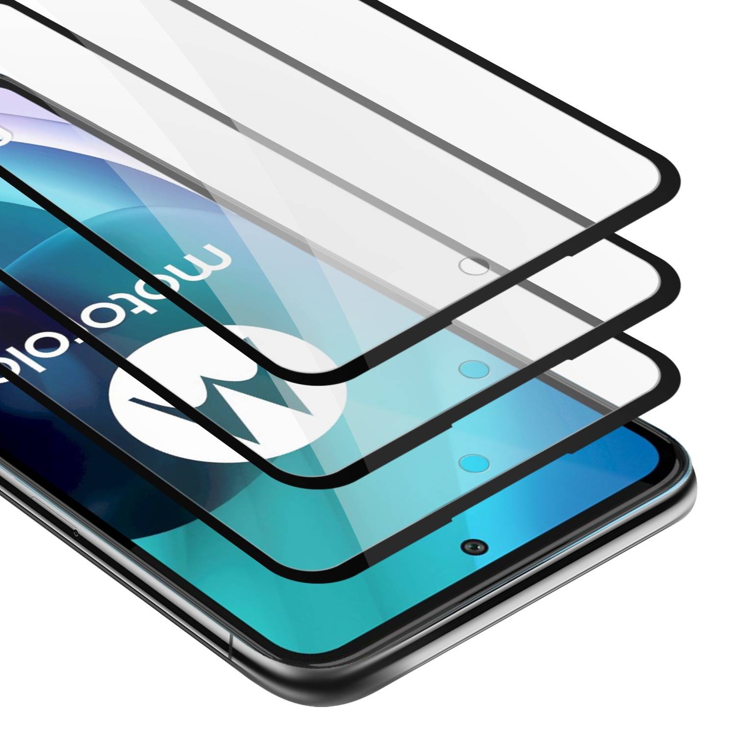 Cadorabo 3x Vollbild Panzer Folie für Motorola MOTO G71 5G Schutzfolie in Schwarz Tempered Display-Schutzglas