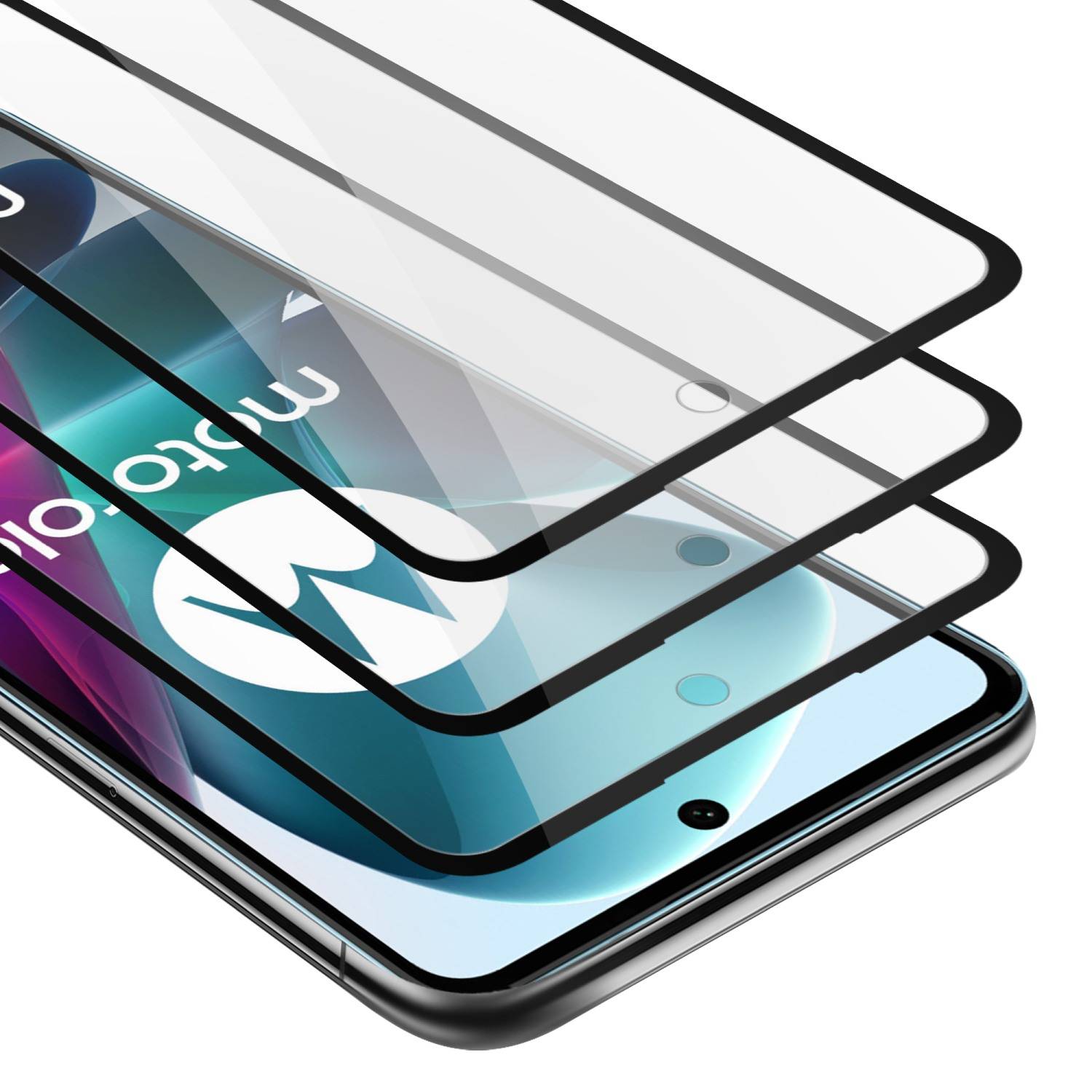 Cadorabo 3x Vollbild Panzer Folie für Motorola MOTO G200 5G Schutzfolie in Schwarz Tempered Display-Schutzglas