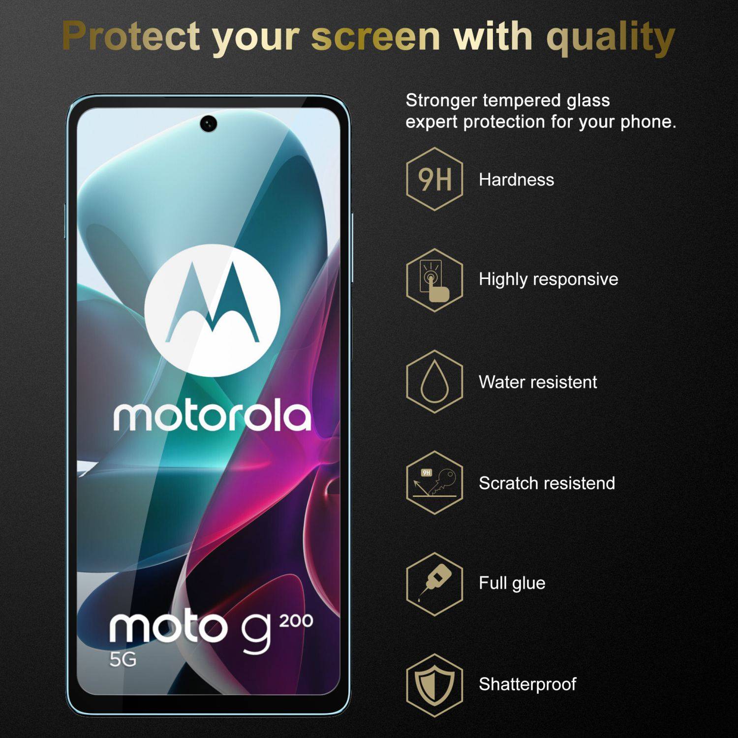 Cadorabo 3x Vollbild Panzer Folie für Motorola MOTO G200 5G Schutzfolie in Schwarz Tempered Display-Schutzglas