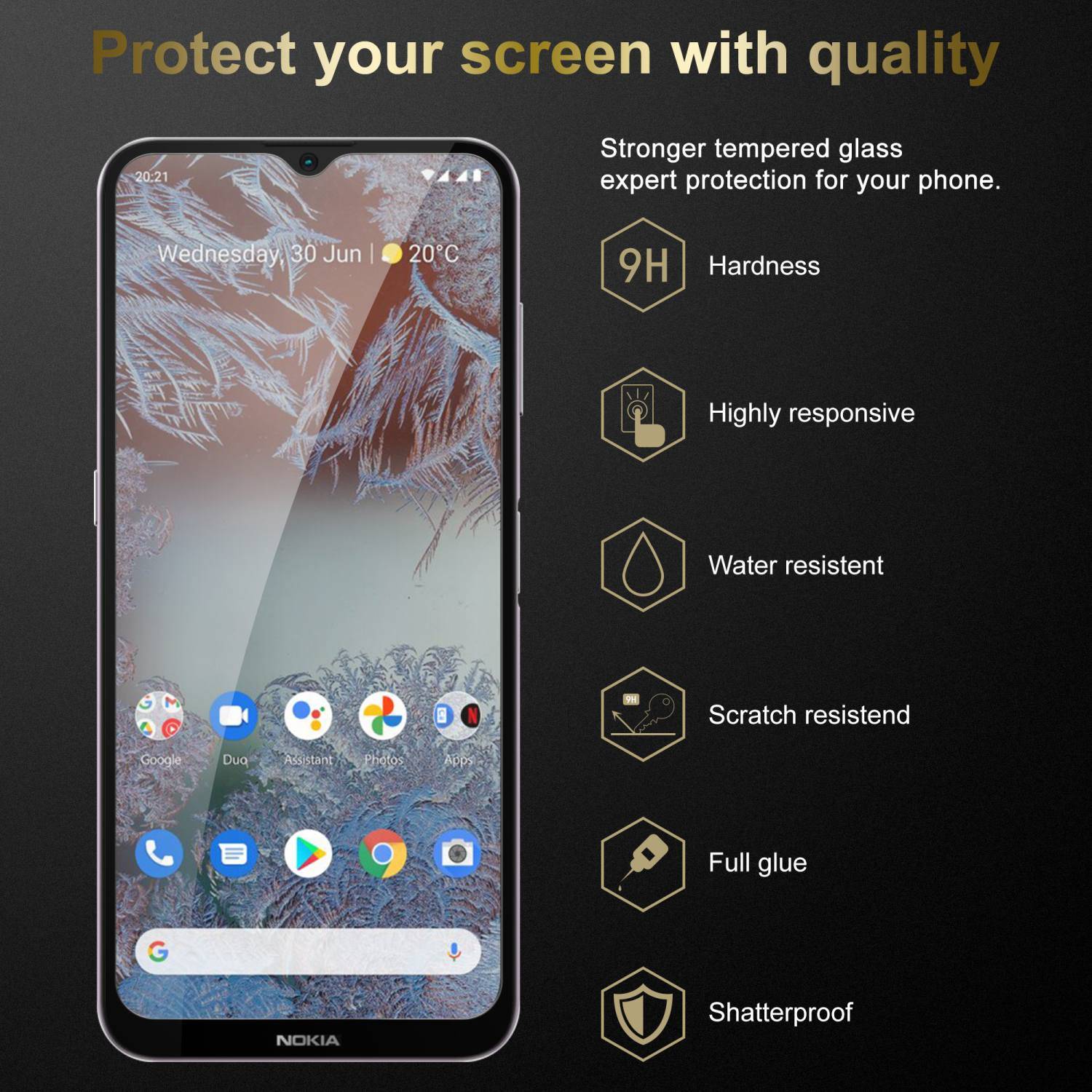 Cadorabo 3x Vollbild Panzer Folie für Nokia G10 / G20 Schutzfolie in Schwarz Tempered Display-Schutzglas