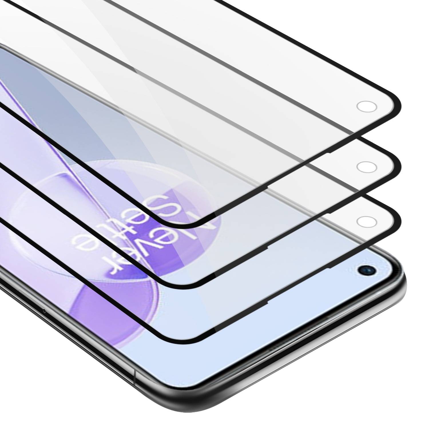 Cadorabo 3x Vollbild Panzer Folie für OnePlus 9RT 5G Schutzfolie in Schwarz Tempered Display-Schutzglas