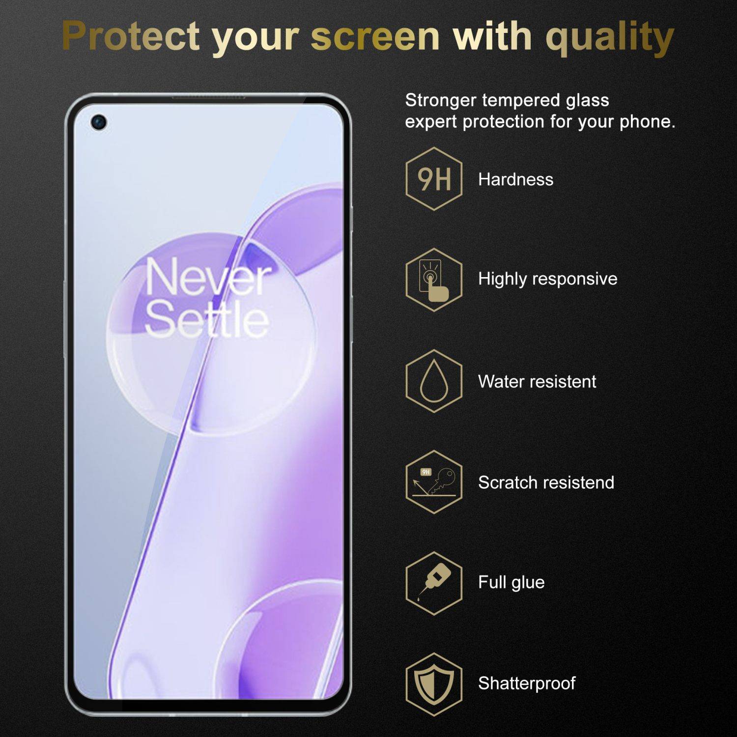 Cadorabo 3x Vollbild Panzer Folie für OnePlus 9RT 5G Schutzfolie in Schwarz Tempered Display-Schutzglas