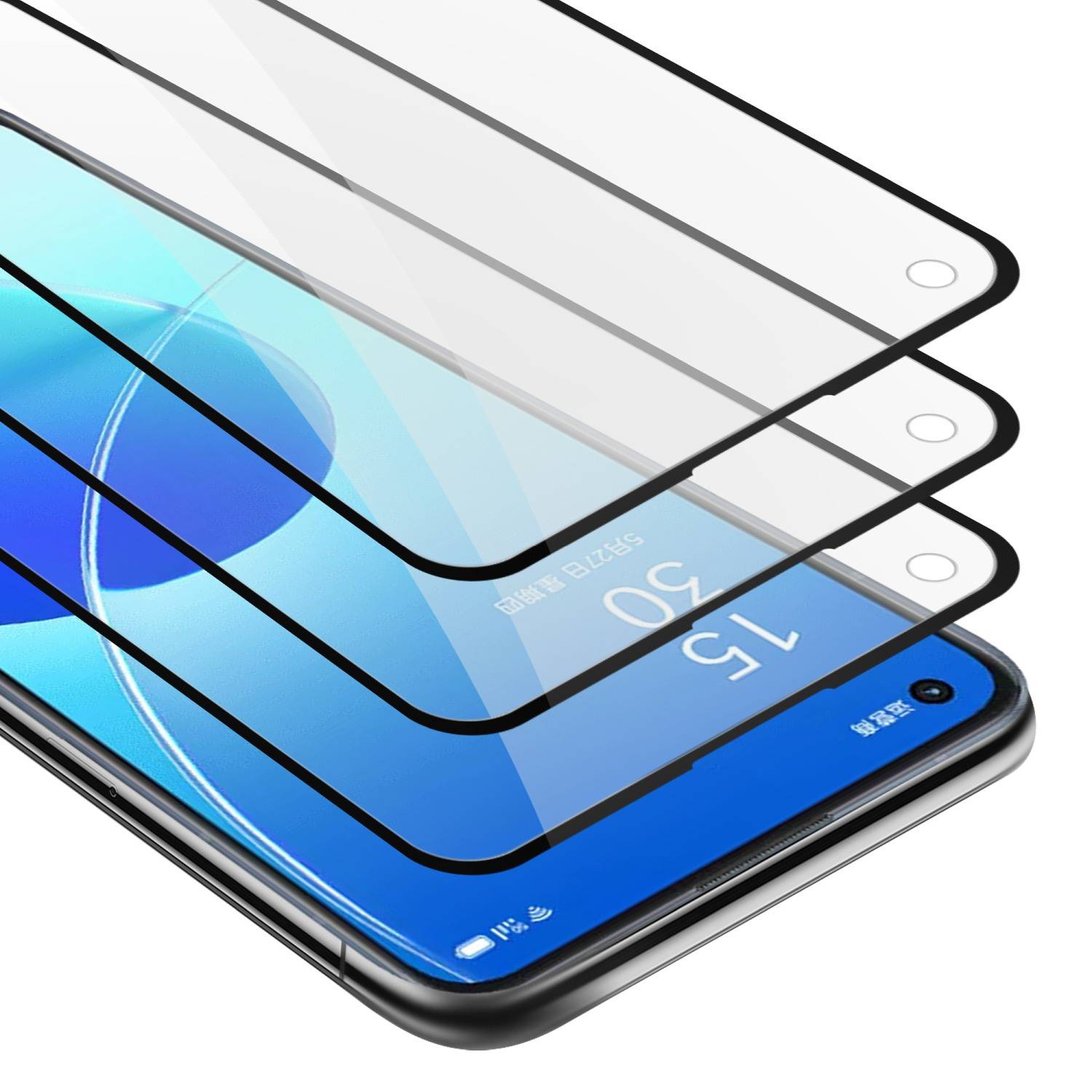 Cadorabo 3x Vollbild Panzer Folie für Oppo Reno6 5G Schutzfolie in Schwarz Tempered Display-Schutzglas
