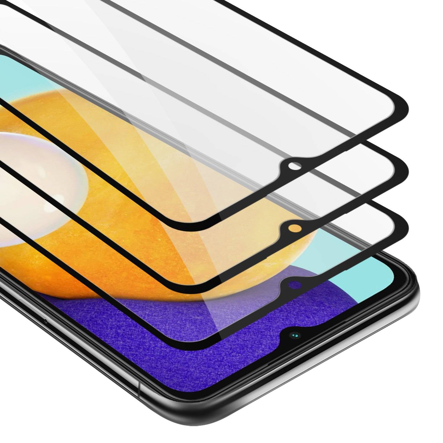 Cadorabo 3x Vollbild Panzer Folie für Samsung Galaxy A13 5G Schutzfolie in Schwarz Tempered Display-Schutzglas