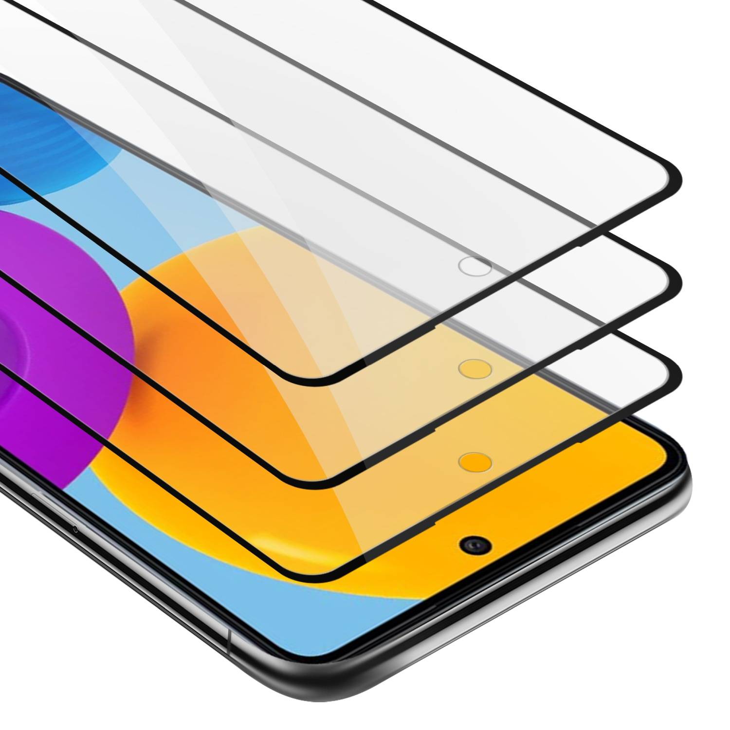 Cadorabo 3x Vollbild Panzer Folie für Samsung Galaxy M52 5G Schutzfolie in Schwarz Tempered Display-Schutzglas