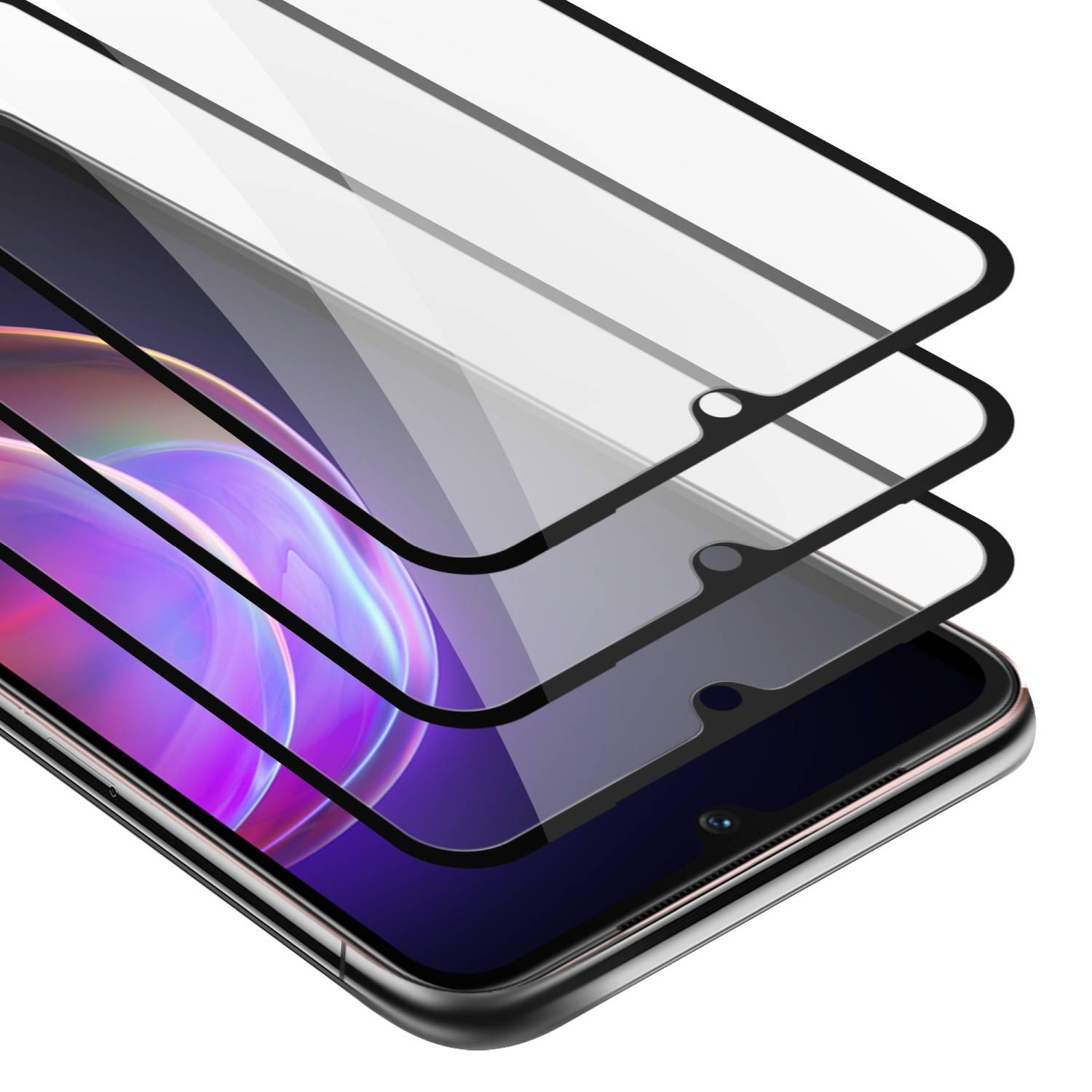 Cadorabo 3x Vollbild Panzer Folie für Vivo V21 4G / 5G Schutzfolie in Schwarz Tempered Display-Schutzglas